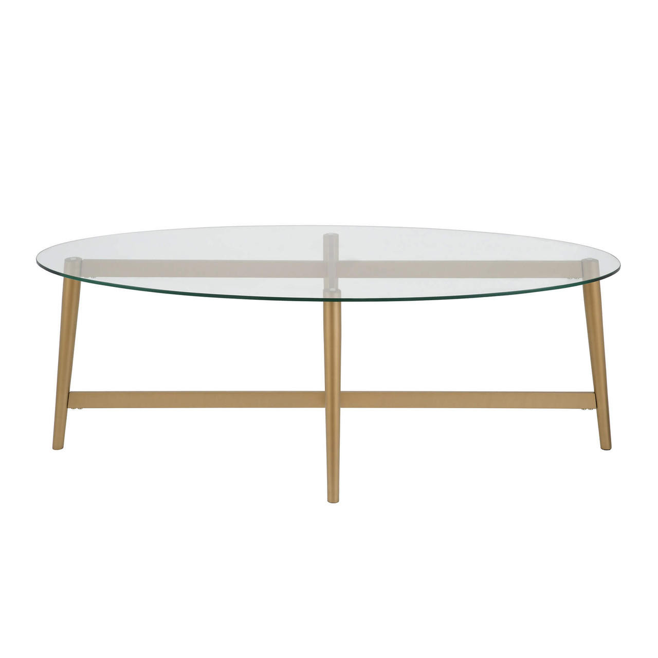 homeroots living room 50" Gold Glass Oval Coffee Table 