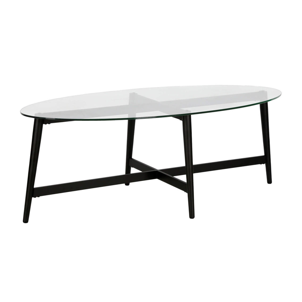 homeroots living room 50" Black And Clear Glass Oval Coffee Table 