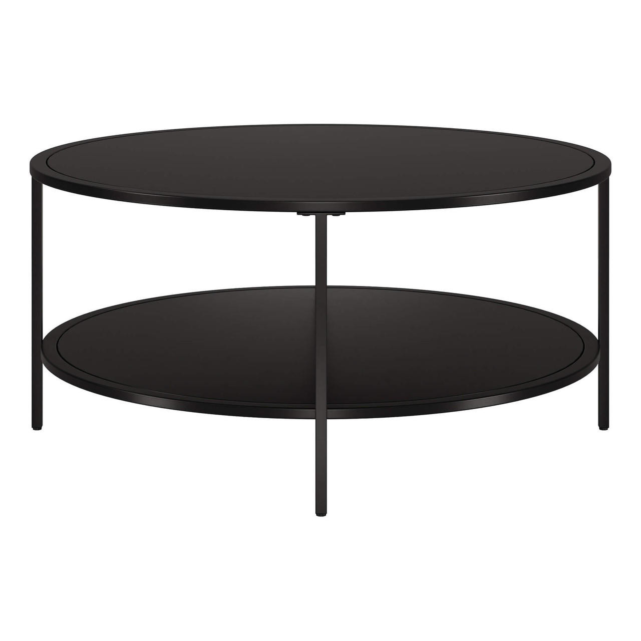 homeroots living room 36" Black Glass Round Coffee Table With Shelf - CP-HMEROOTS-520980 