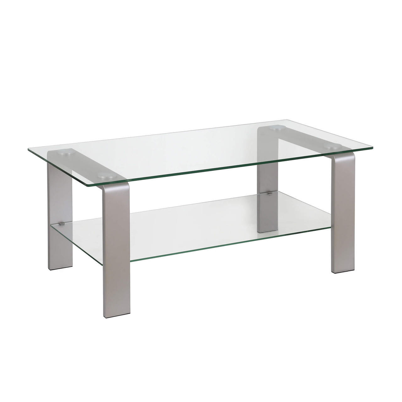 homeroots living room 40" Silver Glass Rectangular Coffee Table With Shelf 