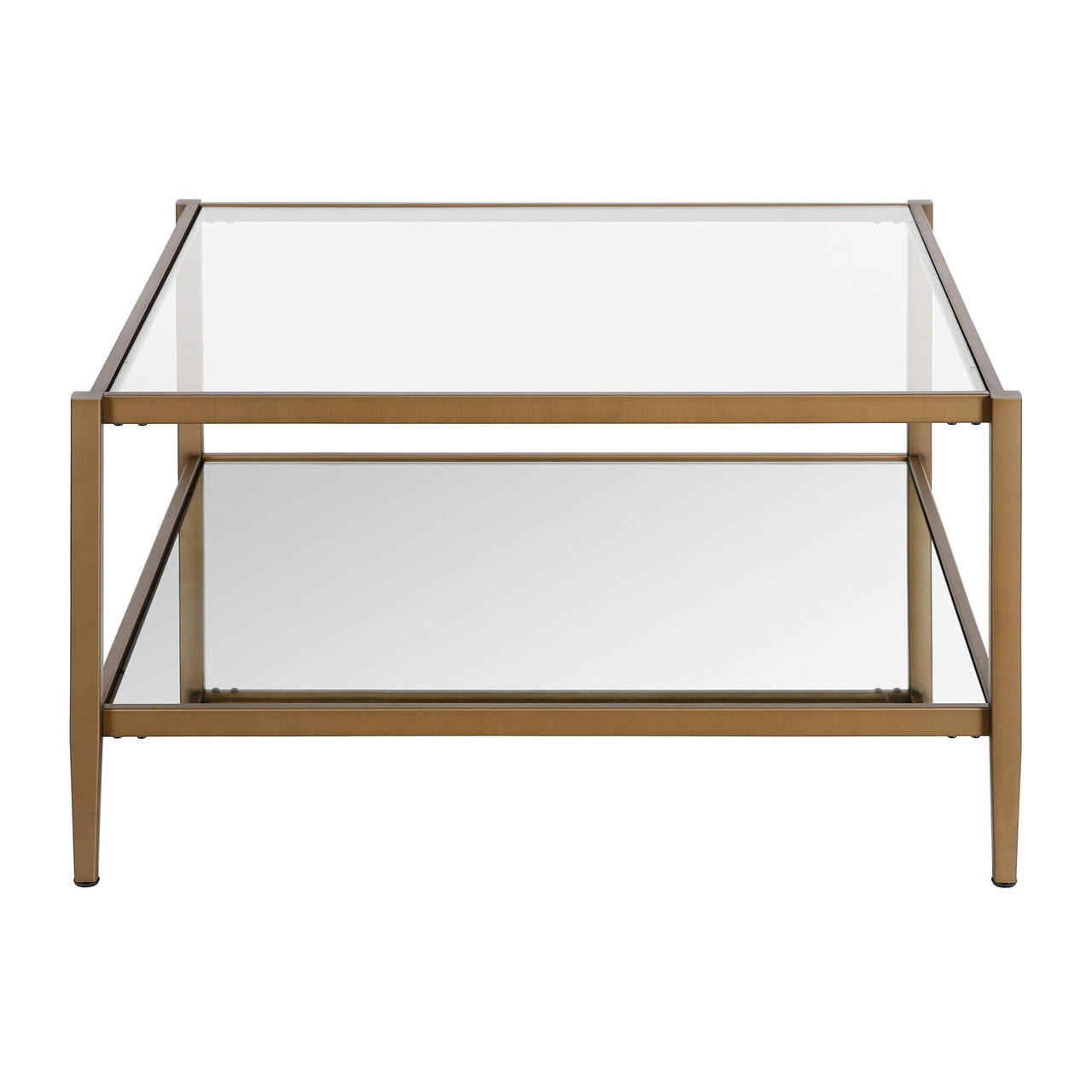 homeroots living room 32" Gold Glass Square Coffee Table With Shelf - CP-HMEROOTS-520990 