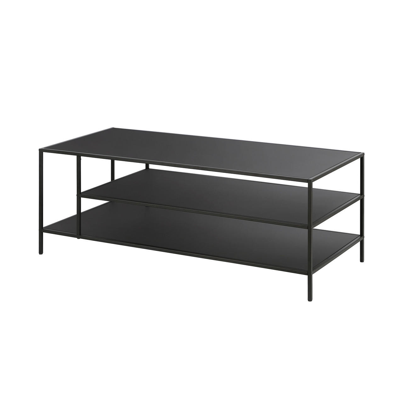 homeroots living room 46" Black Steel Rectangular Coffee Table With Two Shelves 