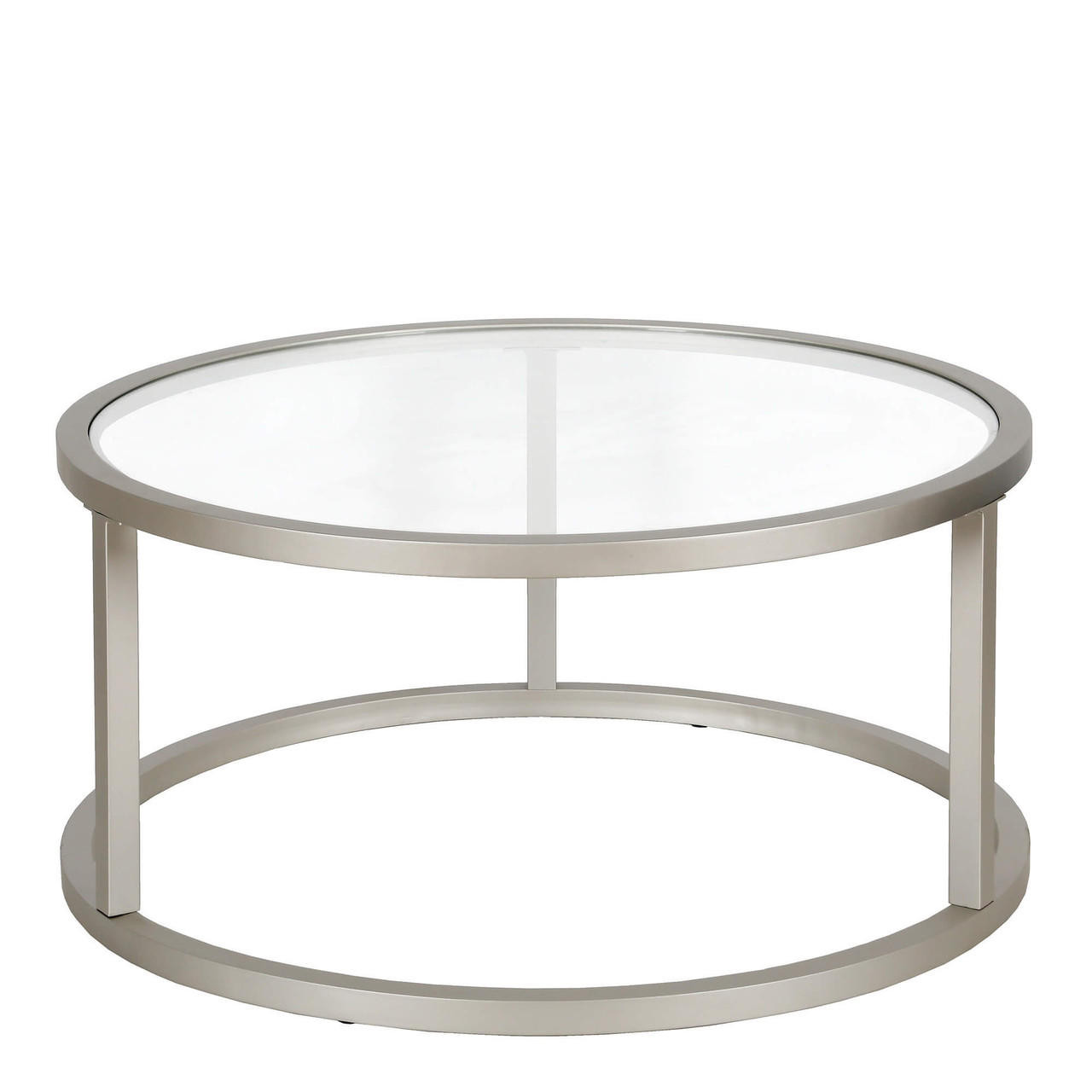 homeroots living room 35" Silver Glass Round Coffee Table 