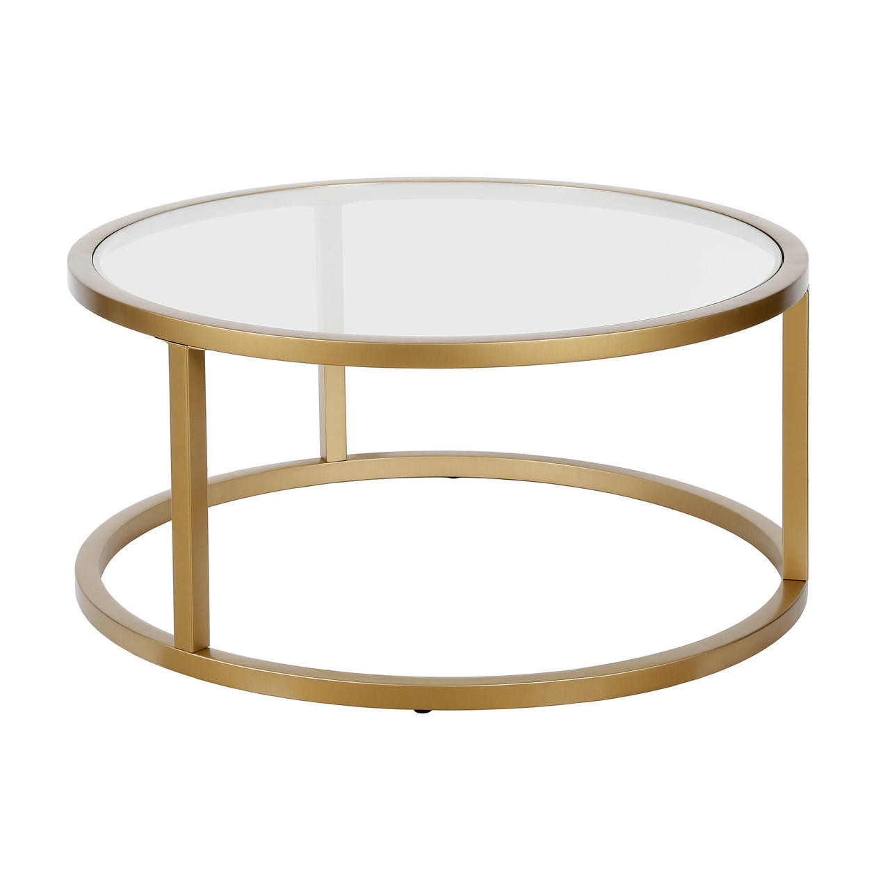 homeroots living room 35" Gold Glass Round Coffee Table 