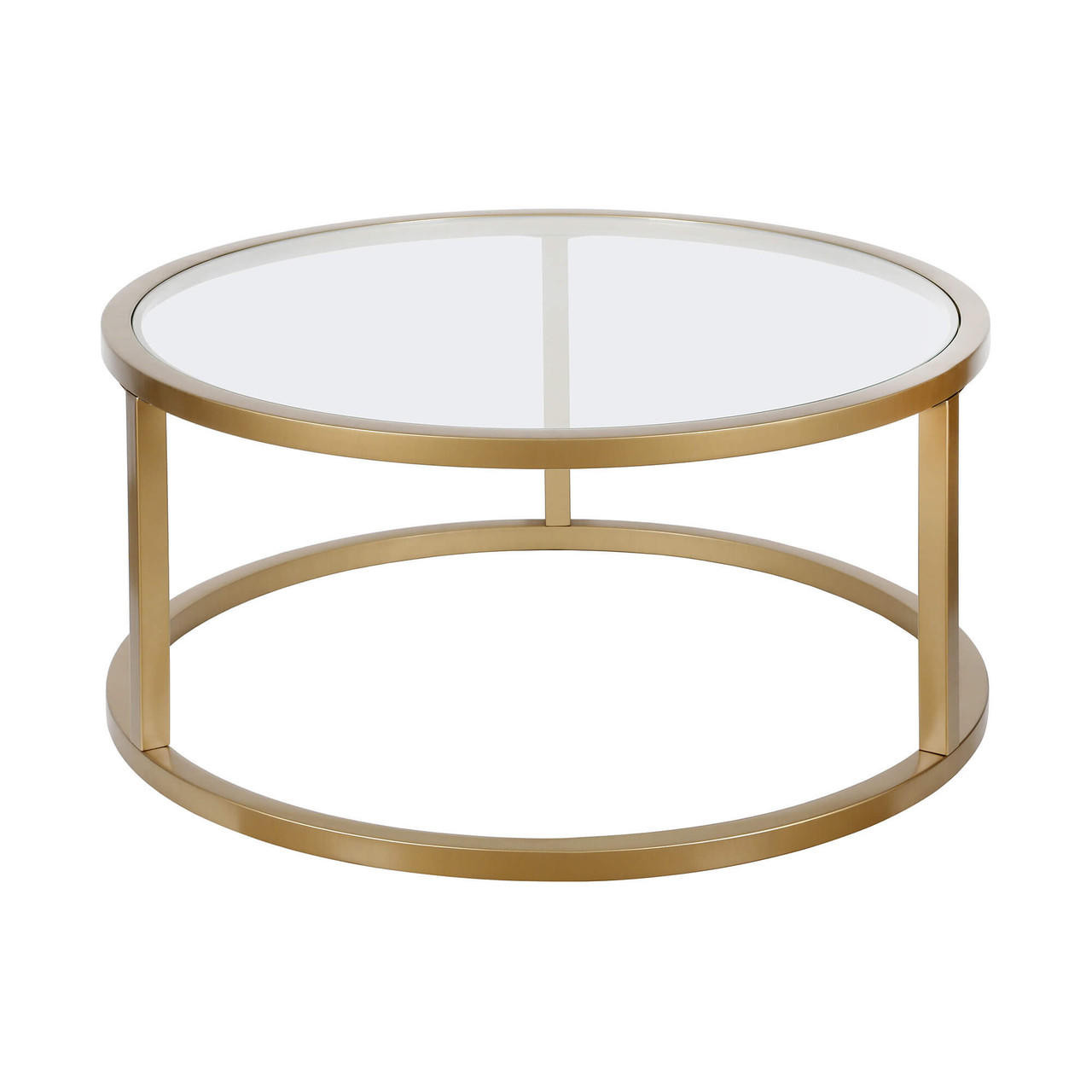 homeroots living room 35" Gold Glass Round Coffee Table 