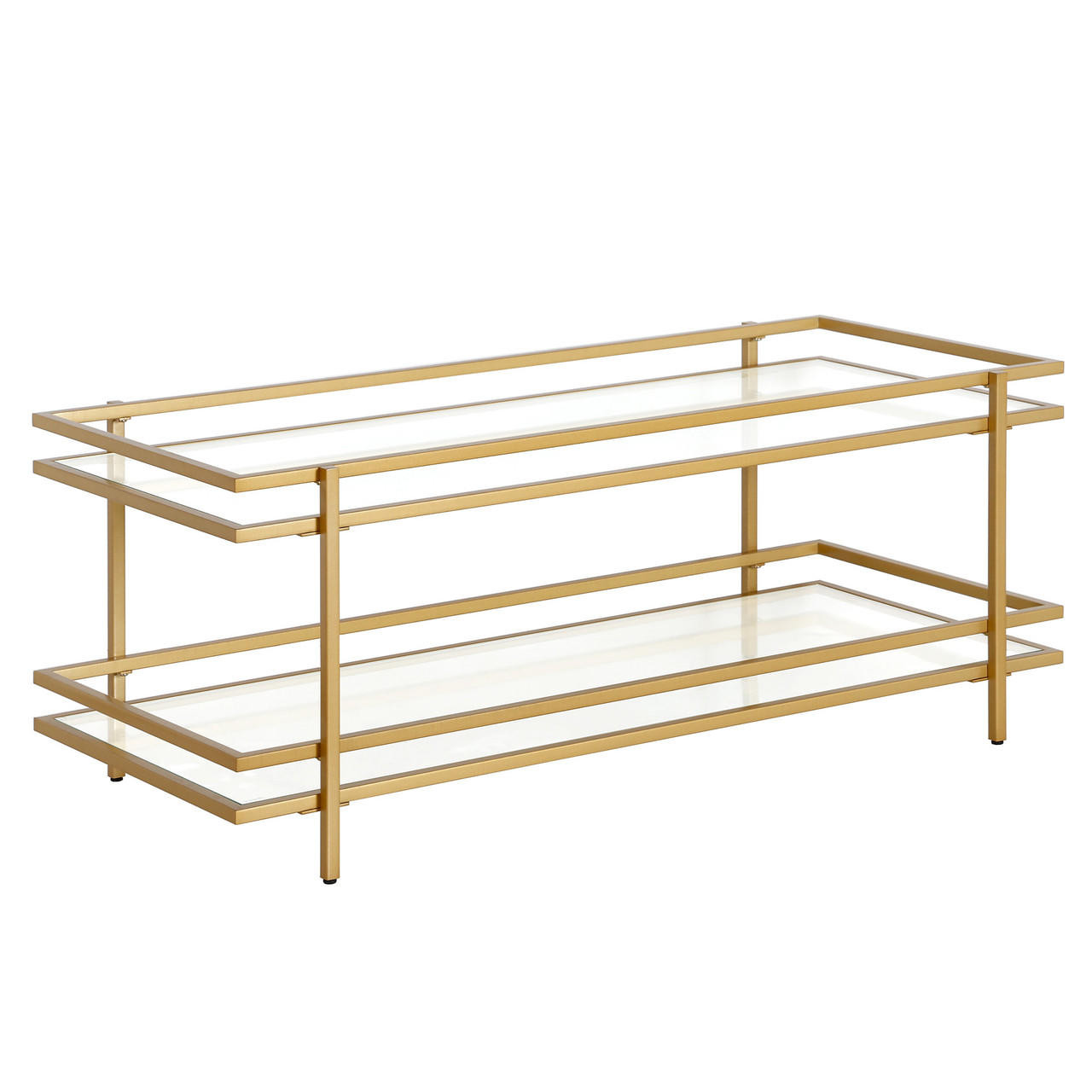 homeroots living room 45" Gold Glass Rectangular Coffee Table With Shelf - CP-HMEROOTS-520999 