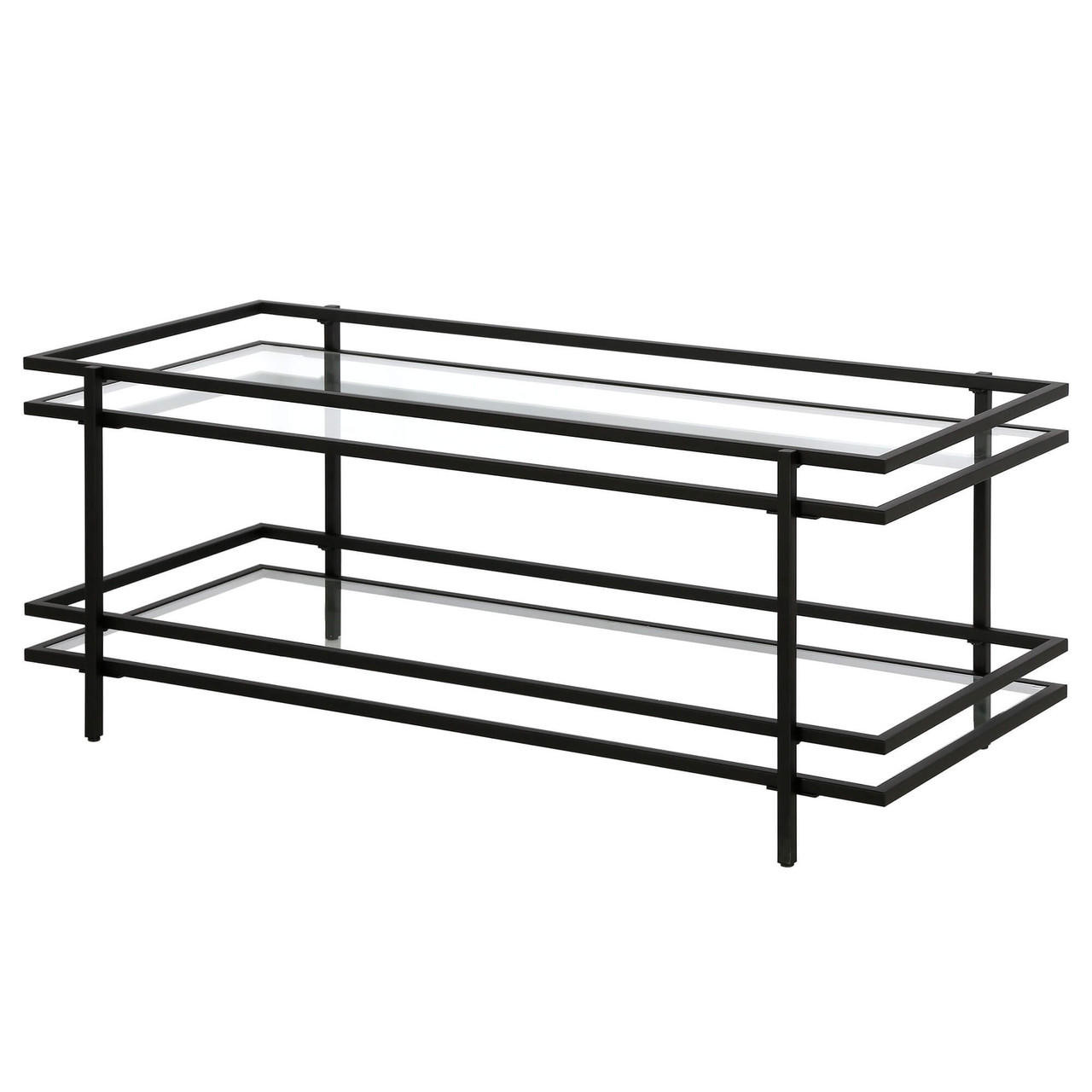 homeroots living room 45" Black Glass Rectangular Coffee Table With Shelf - CP-HMEROOTS-521000 