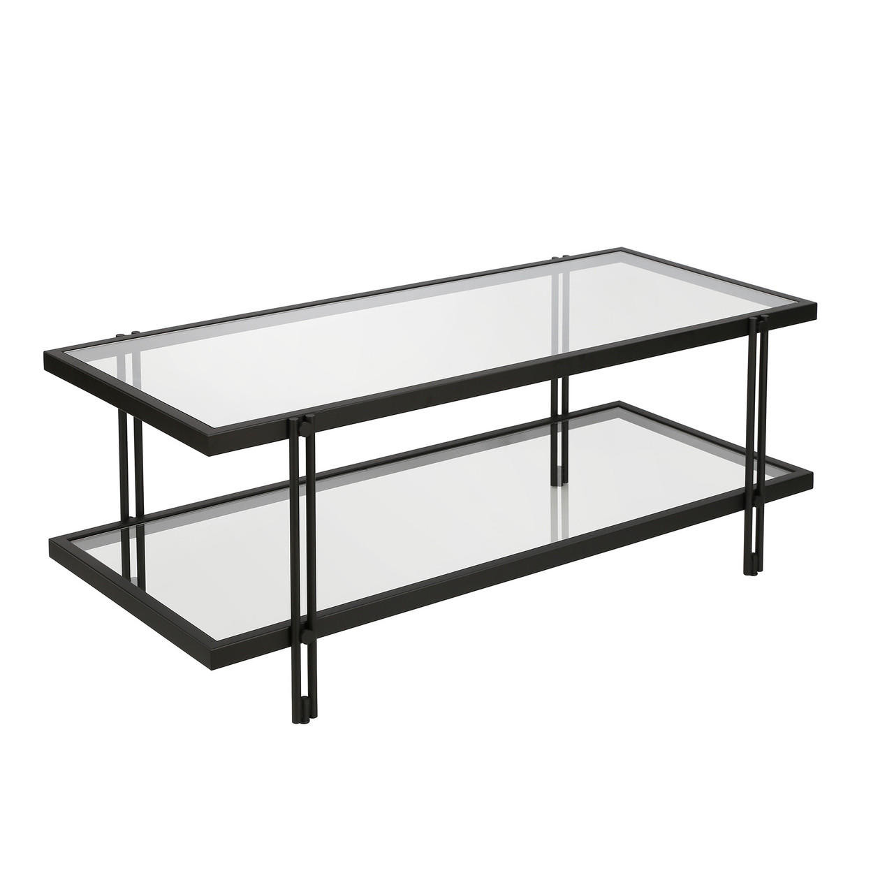 homeroots living room 45" Black Glass Rectangular Coffee Table With Shelf - CP-HMEROOTS-521022 