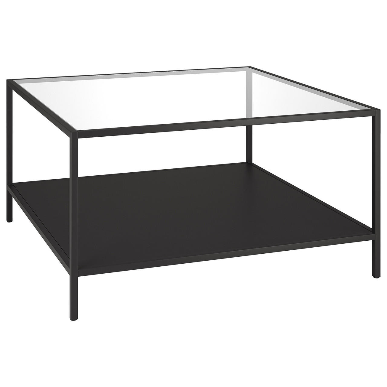 homeroots living room 32" Black Glass Square Coffee Table With Shelf - CP-HMEROOTS-521023 