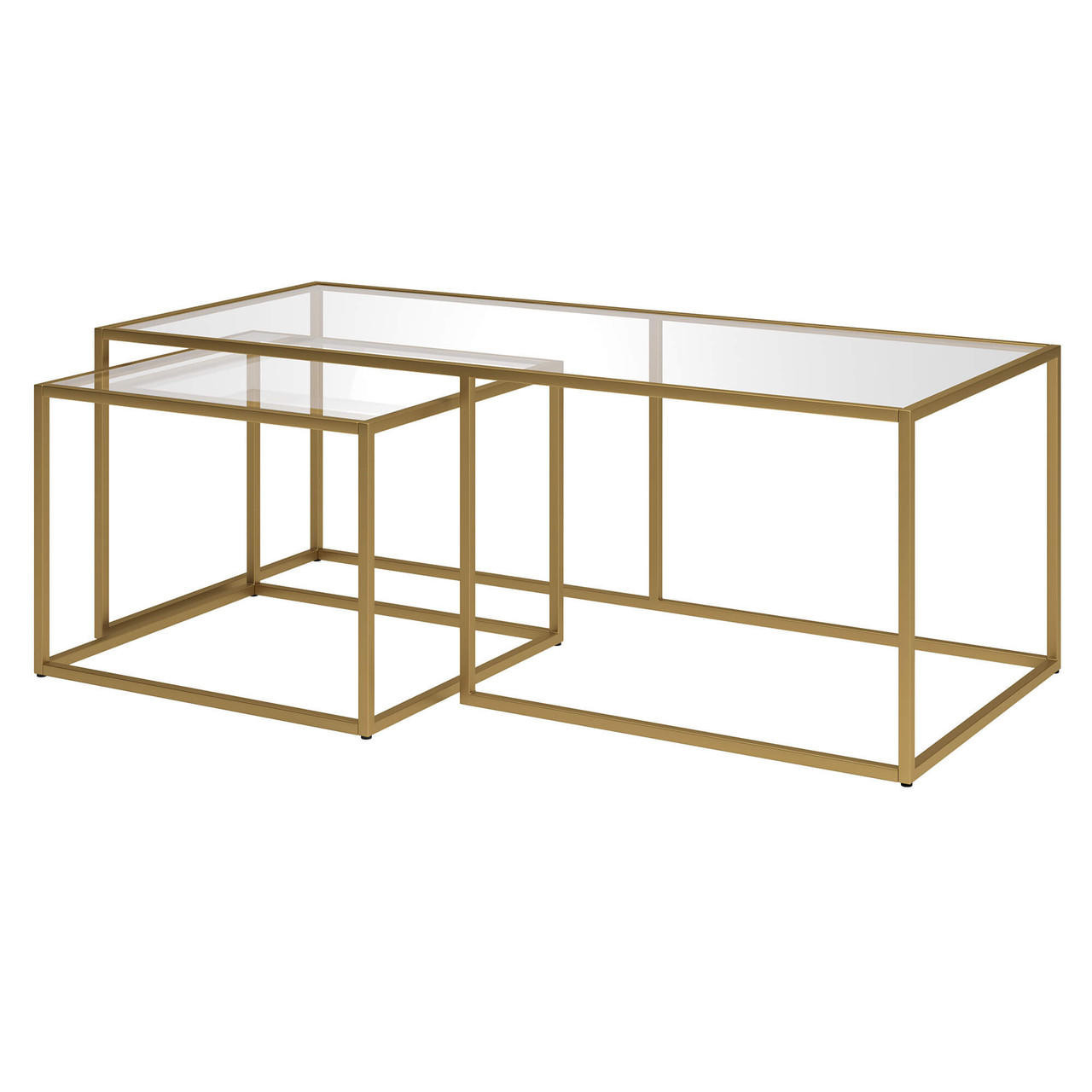 homeroots living room Set Of Two 50" Gold Glass Rectangular Nested Coffee Tables 