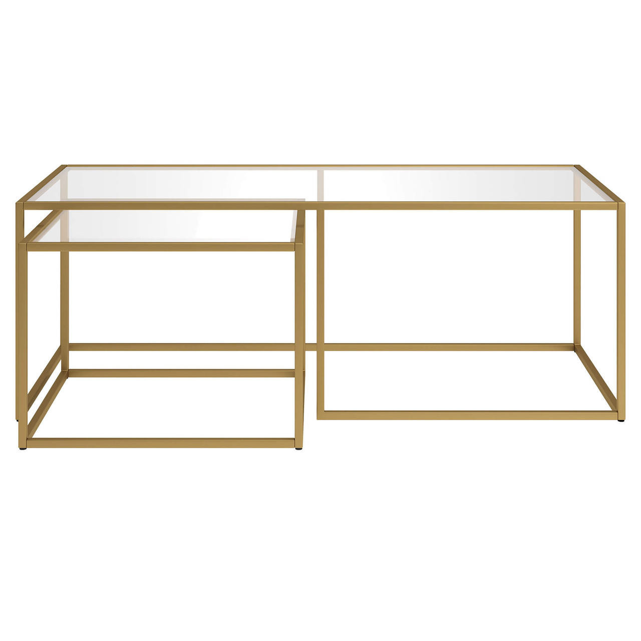 homeroots living room Set Of Two 50" Gold Glass Rectangular Nested Coffee Tables 