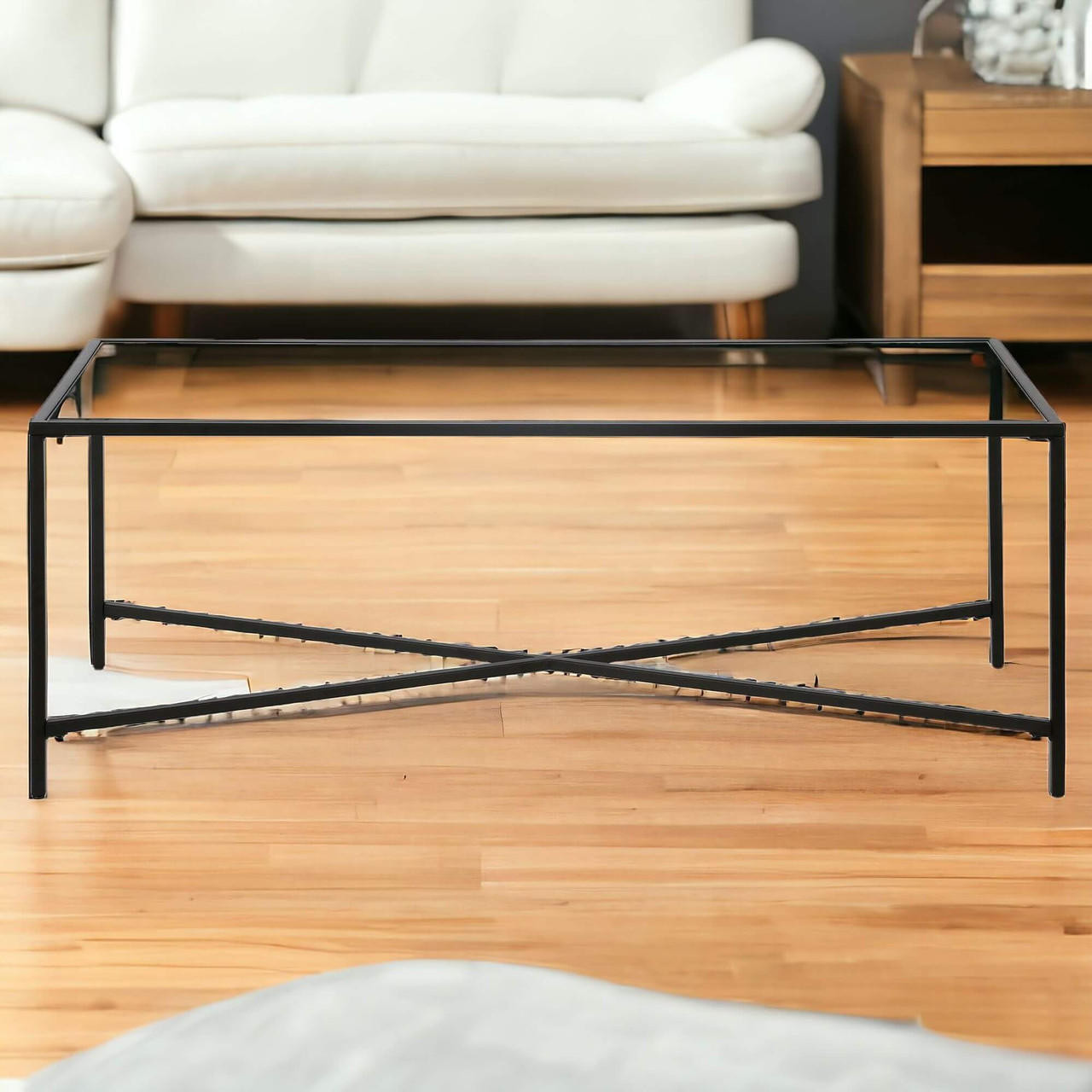 homeroots living room 48" Black Glass Rectangular Coffee Table 