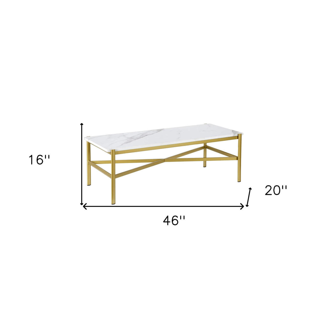 homeroots living room 46" Gold Faux Marble Rectangular Coffee Table 