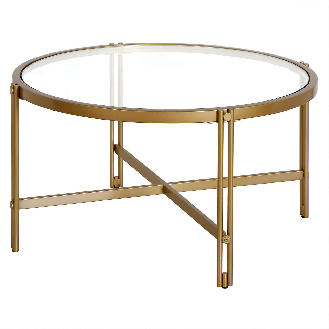 homeroots living room 32" Gold Glass Round Coffee Table 