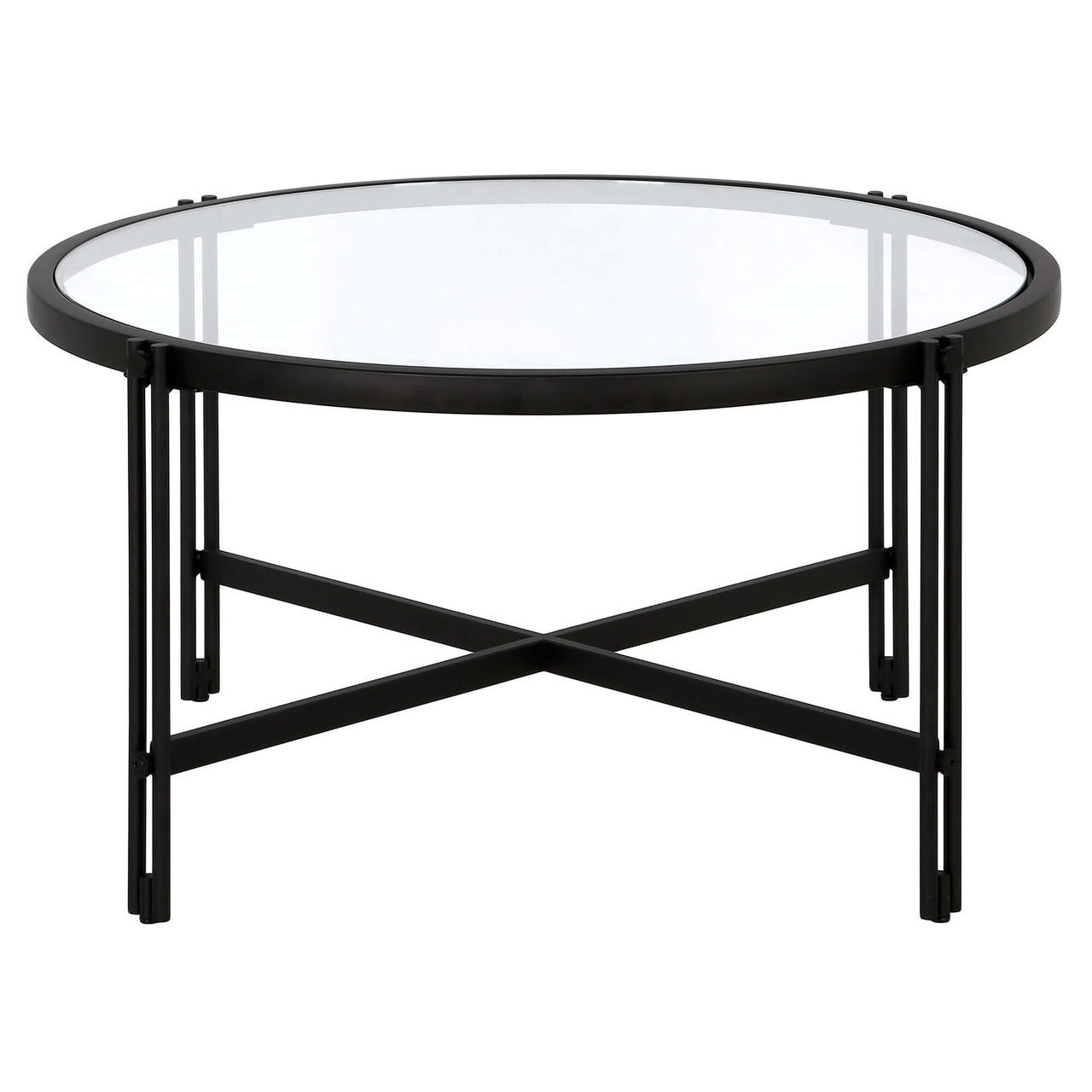 homeroots living room 32" Black Glass Round Coffee Table 