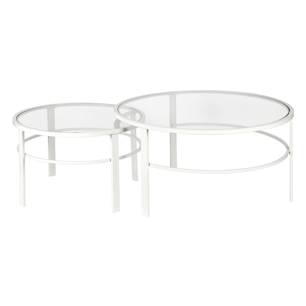 homeroots living room Set Of Two 36" White Glass Round Nested Coffee Tables 