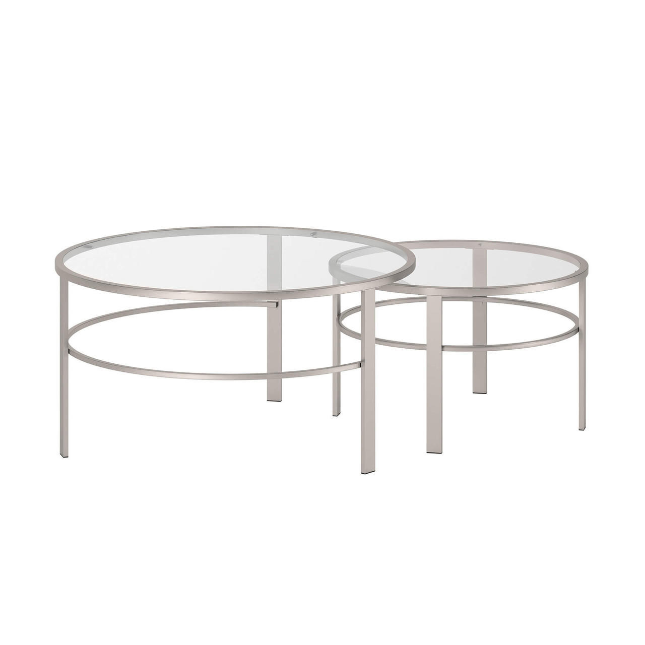 homeroots living room Set Of Two 36" Silver Glass Round Nested Coffee Tables 