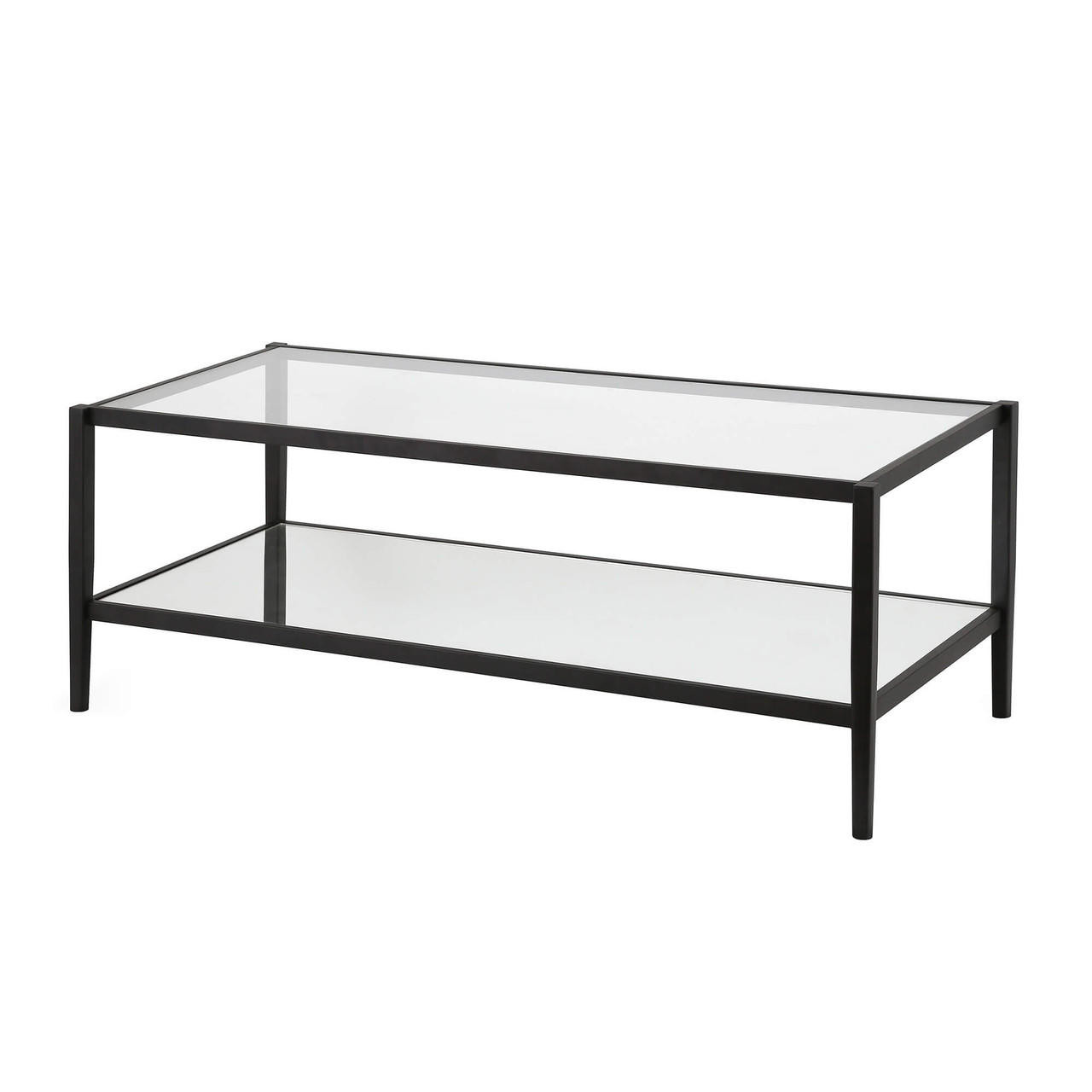 homeroots living room 45" Black Glass Rectangular Coffee Table With Shelf - CP-HMEROOTS-521046 