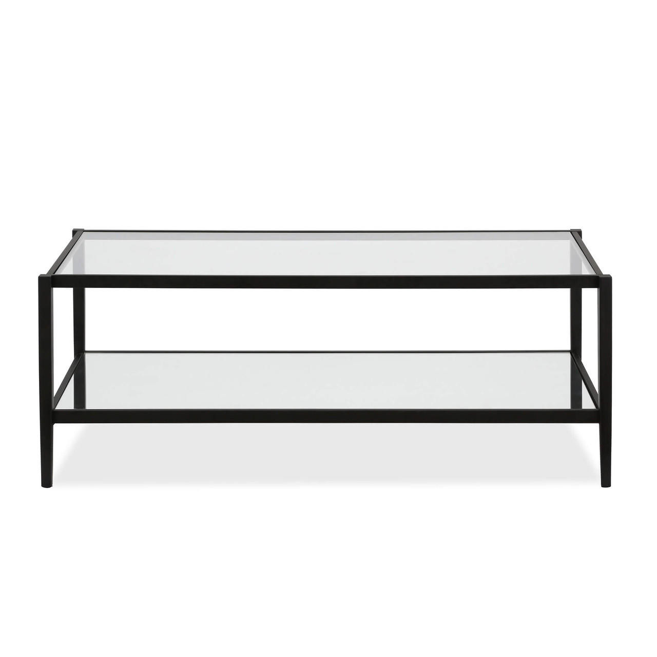 homeroots living room 45" Black Glass Rectangular Coffee Table With Shelf - CP-HMEROOTS-521046 