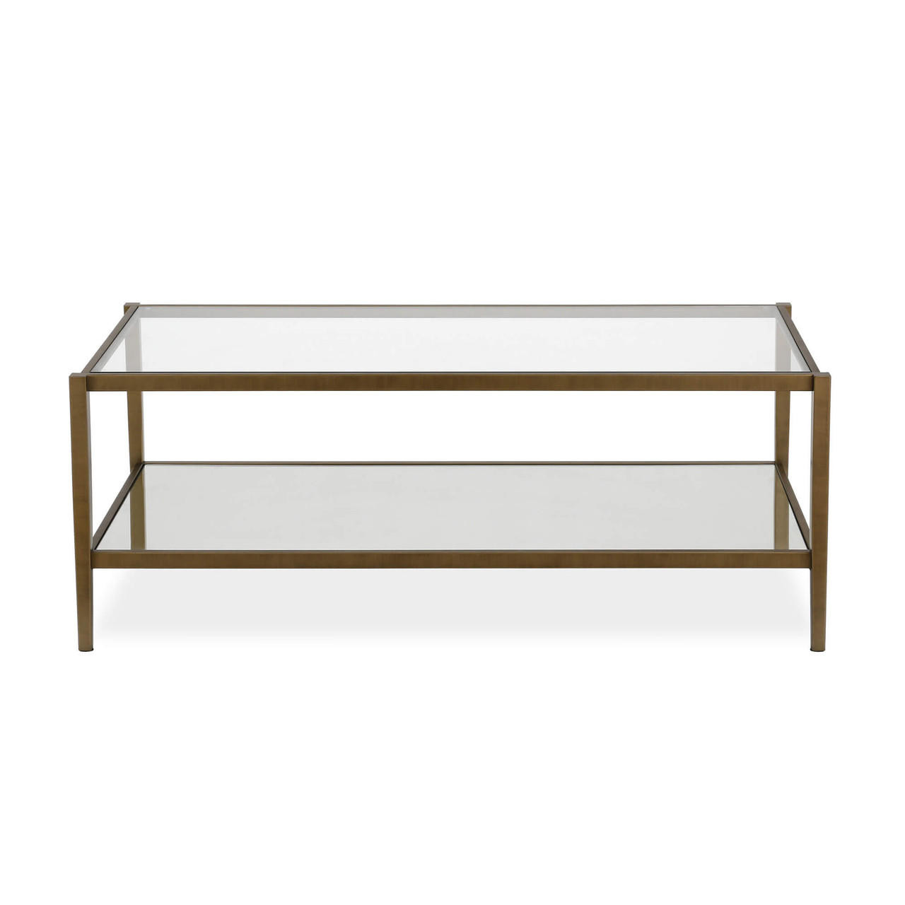 homeroots living room 45" Gold Glass Rectangular Coffee Table With Shelf - CP-HMEROOTS-521048 