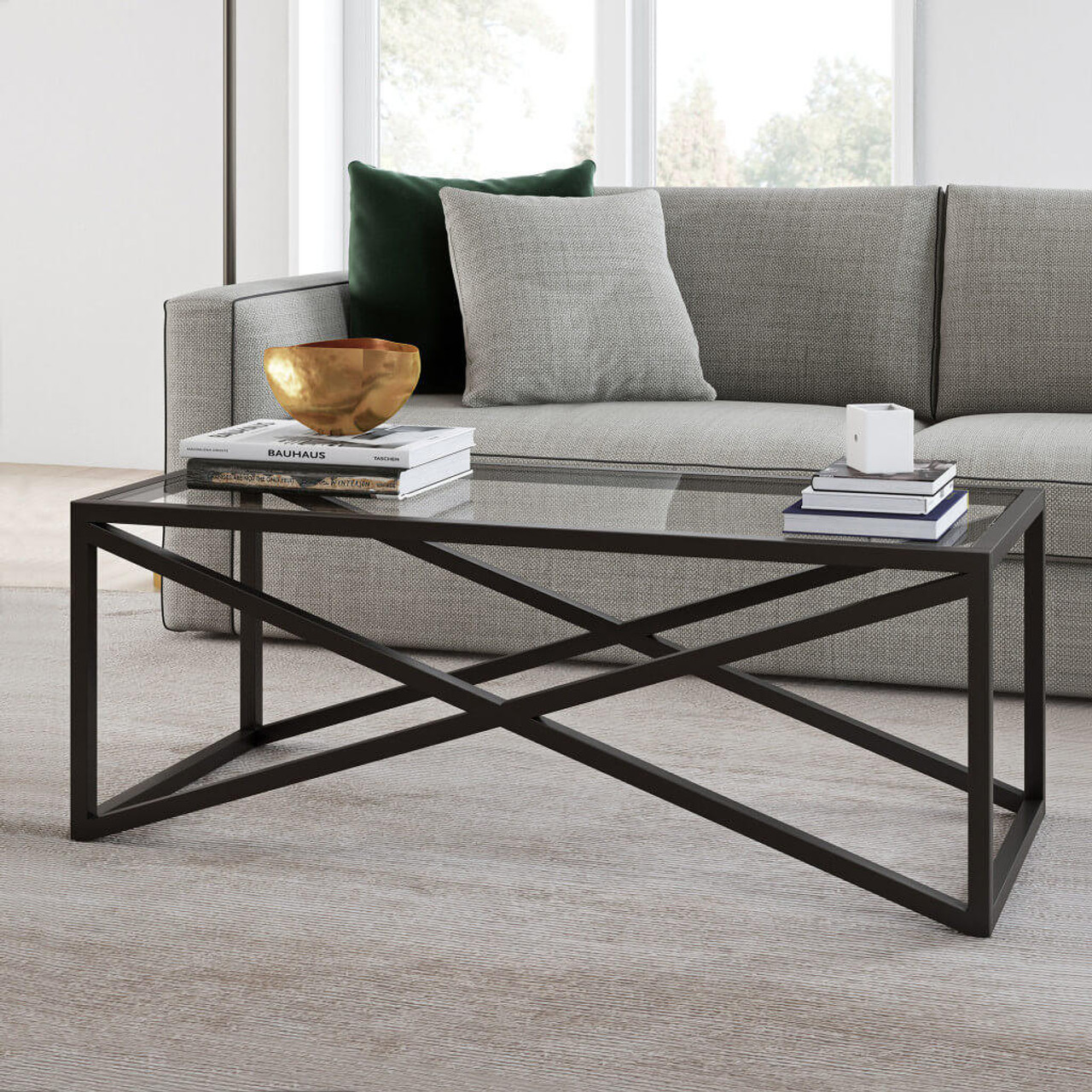 homeroots living room 46" Black Glass Rectangular Coffee Table - CP-HMEROOTS-521050 