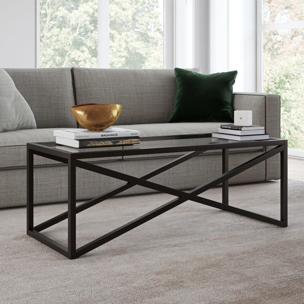 homeroots living room 46" Black Glass Rectangular Coffee Table - CP-HMEROOTS-521050 