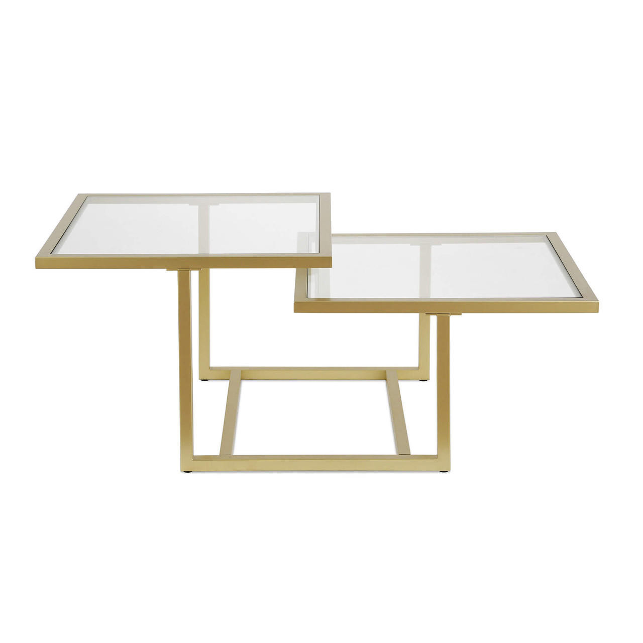 homeroots living room 43" Gold Glass Square Coffee Table With Two Shelves 