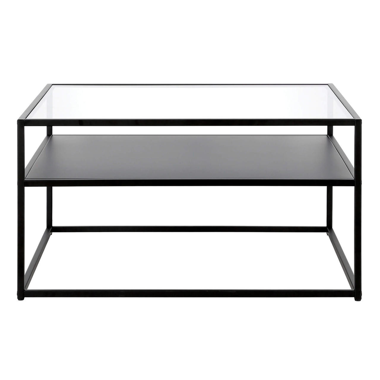 homeroots living room 32" Black Glass Square Coffee Table With Shelf - CP-HMEROOTS-521057 