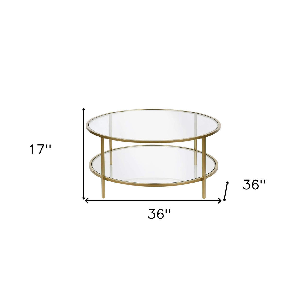 homeroots living room 36" Gold Glass Round Coffee Table With Shelf - CP-HMEROOTS-521064 