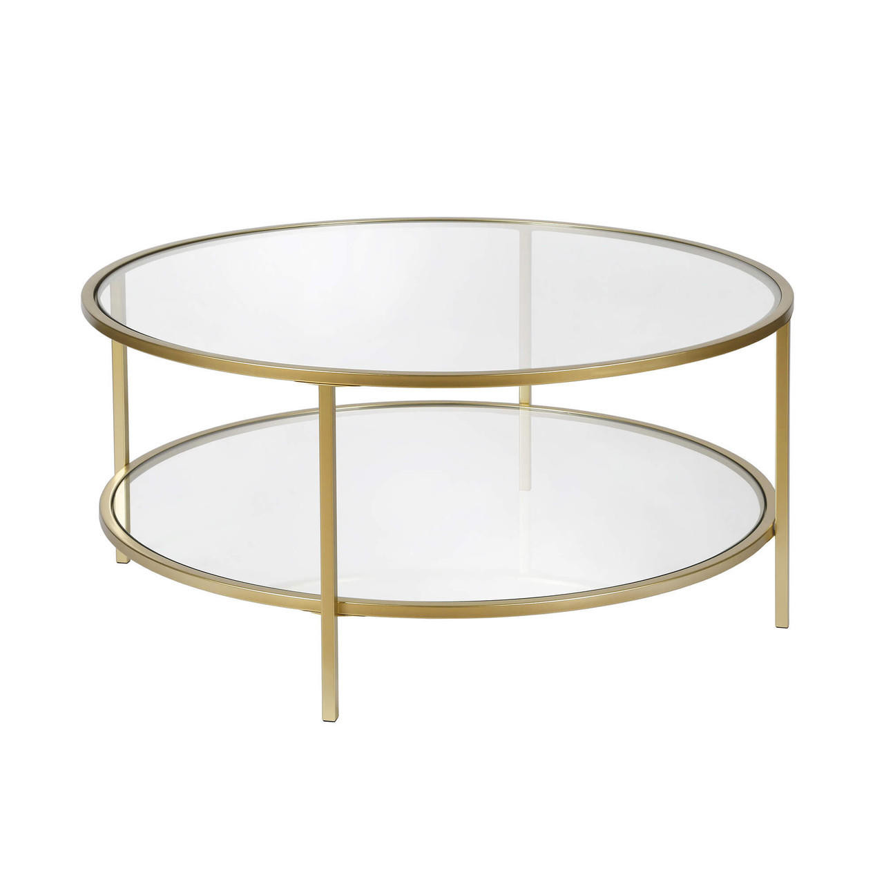 homeroots living room 36" Gold Glass Round Coffee Table With Shelf - CP-HMEROOTS-521064 