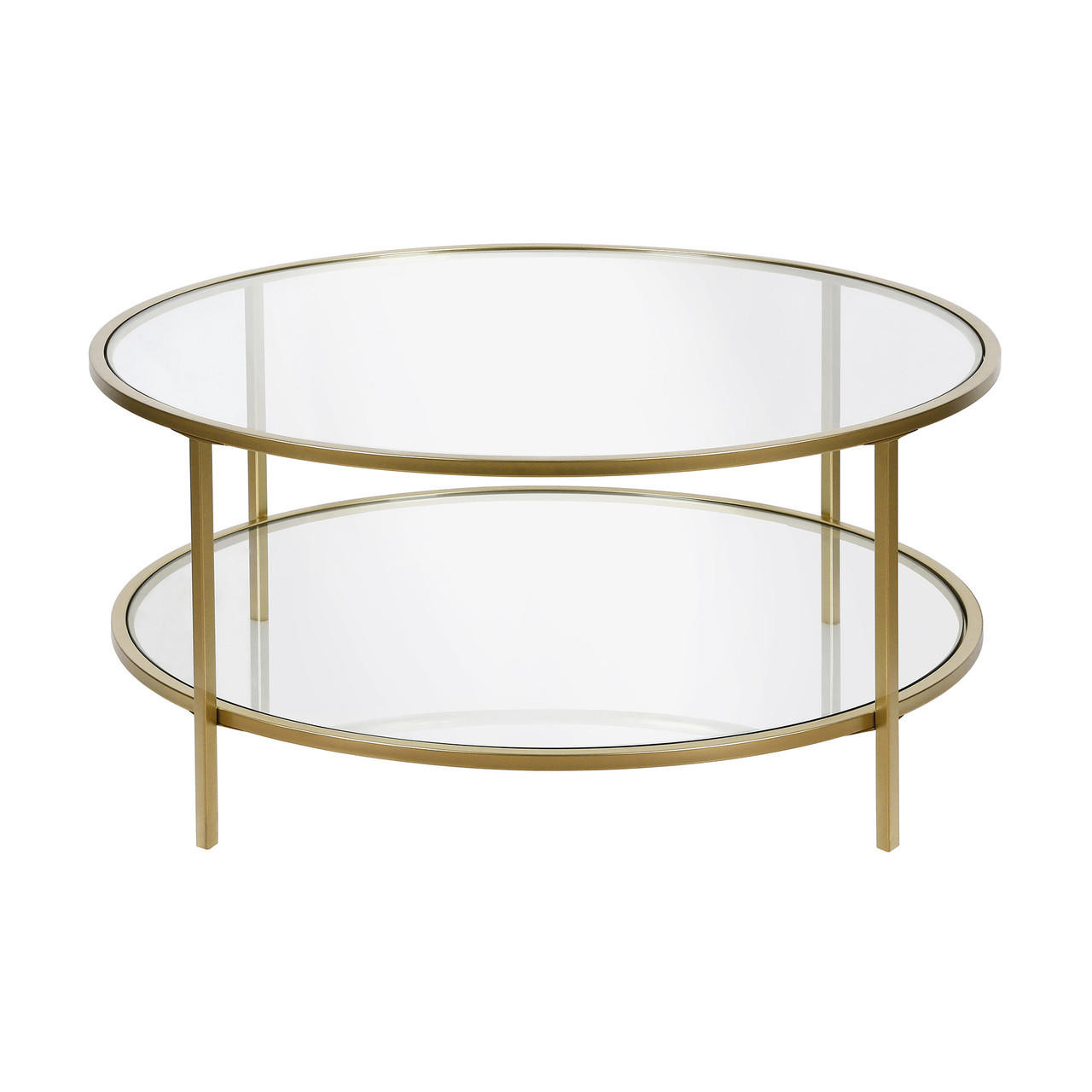 homeroots living room 36" Gold Glass Round Coffee Table With Shelf - CP-HMEROOTS-521064 