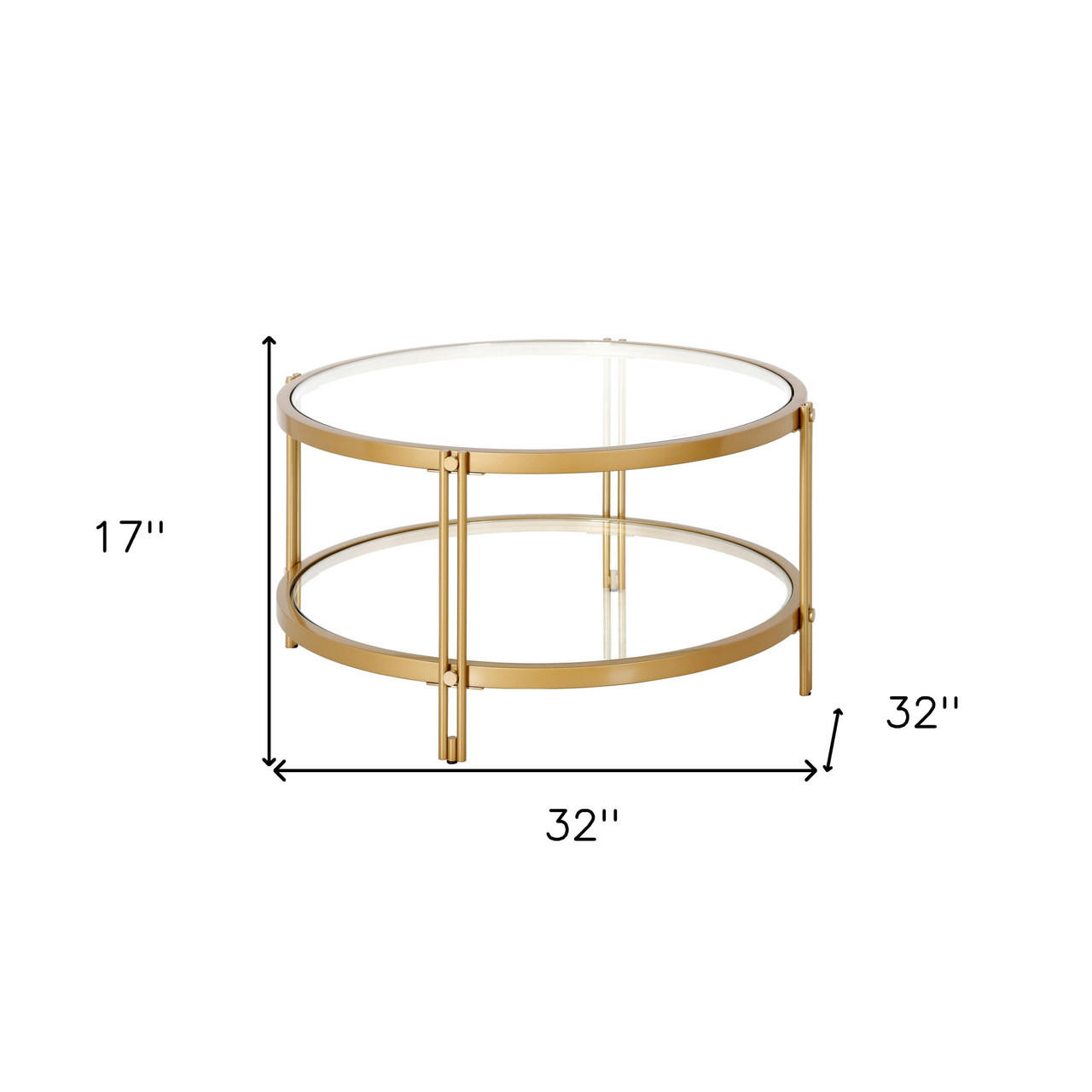 homeroots living room 32" Gold Glass Round Coffee Table With Shelf - CP-HMEROOTS-521070 