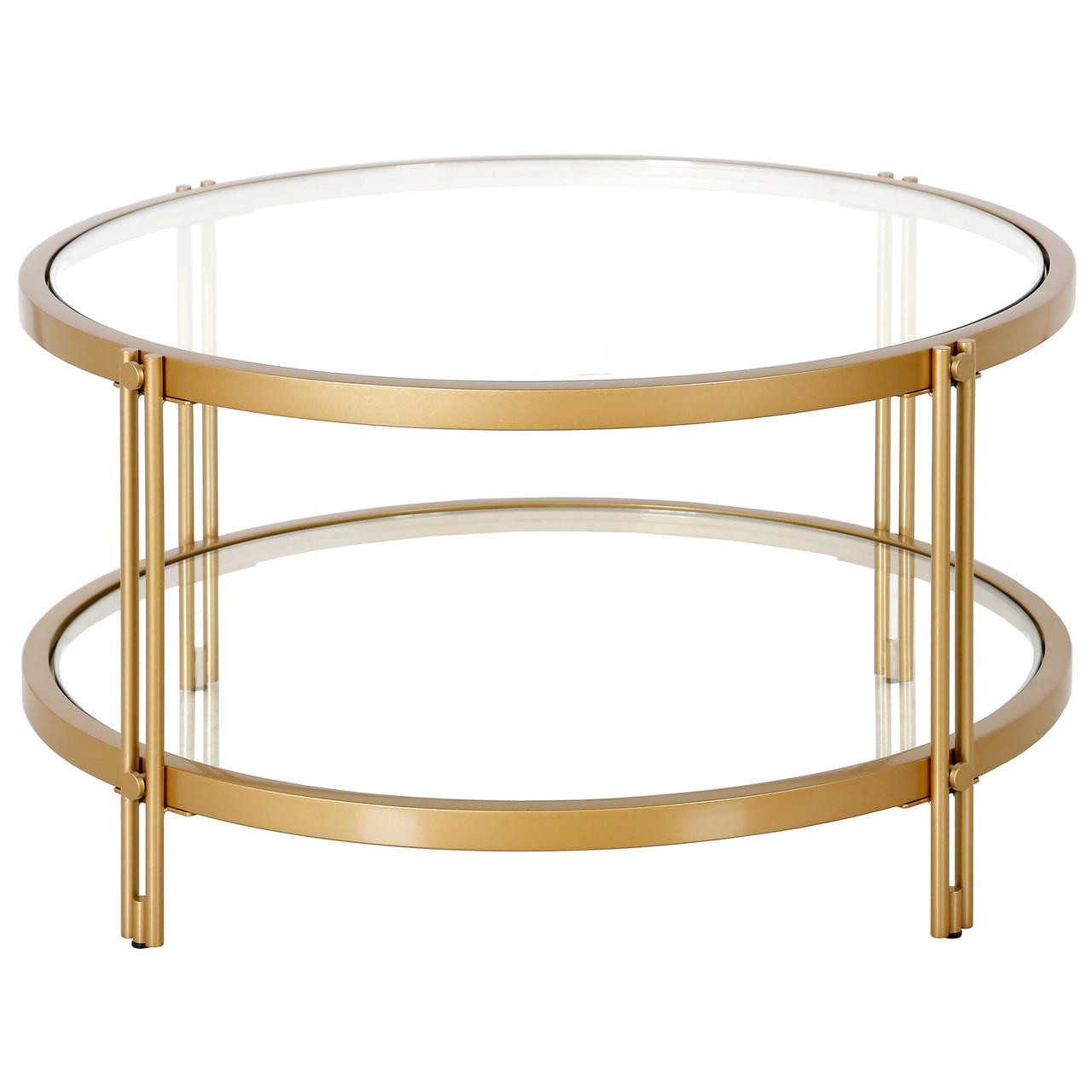 homeroots living room 32" Gold Glass Round Coffee Table With Shelf - CP-HMEROOTS-521070 