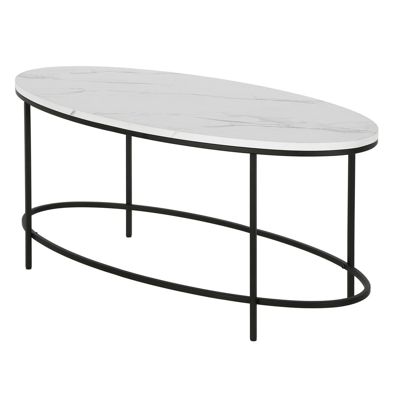 homeroots living room 42" Black And White Faux Marble Oval Coffee Table 