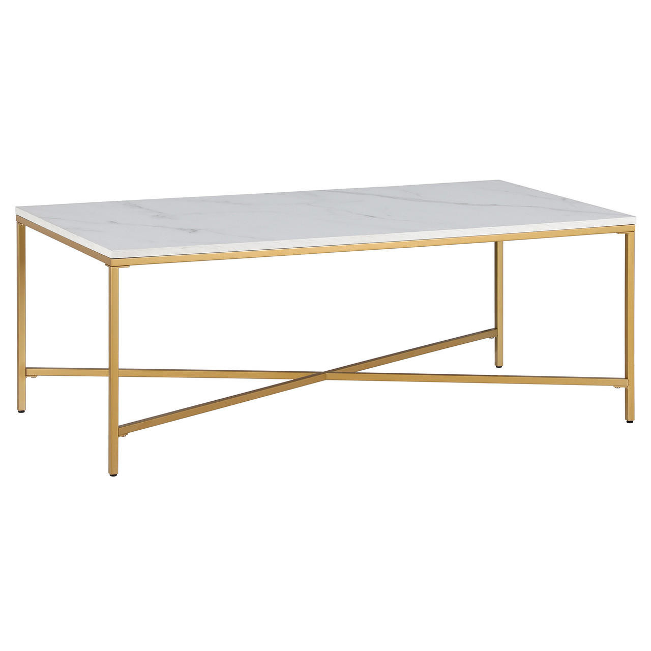 homeroots living room 48" Gold And White Manufactured Wood Rectangular Coffee Table 