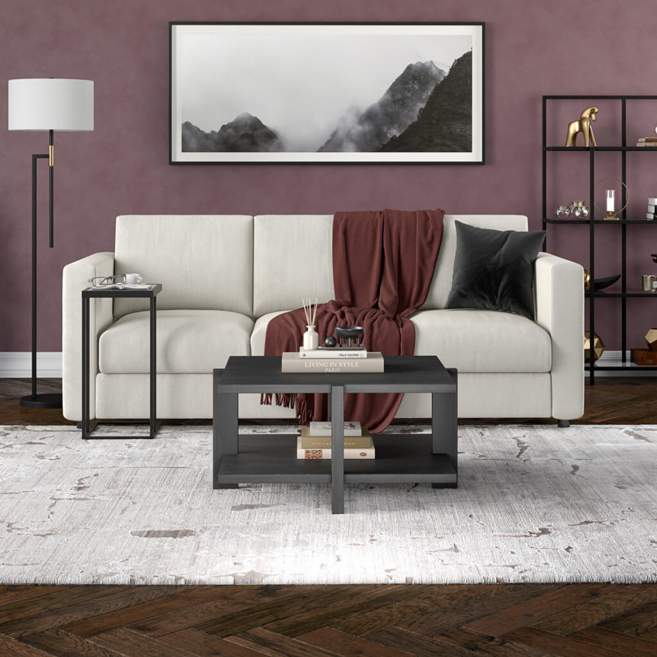 homeroots living room 35" Gray Manufactured Wood Square Coffee Table With Shelf - CP-HMEROOTS-521627 