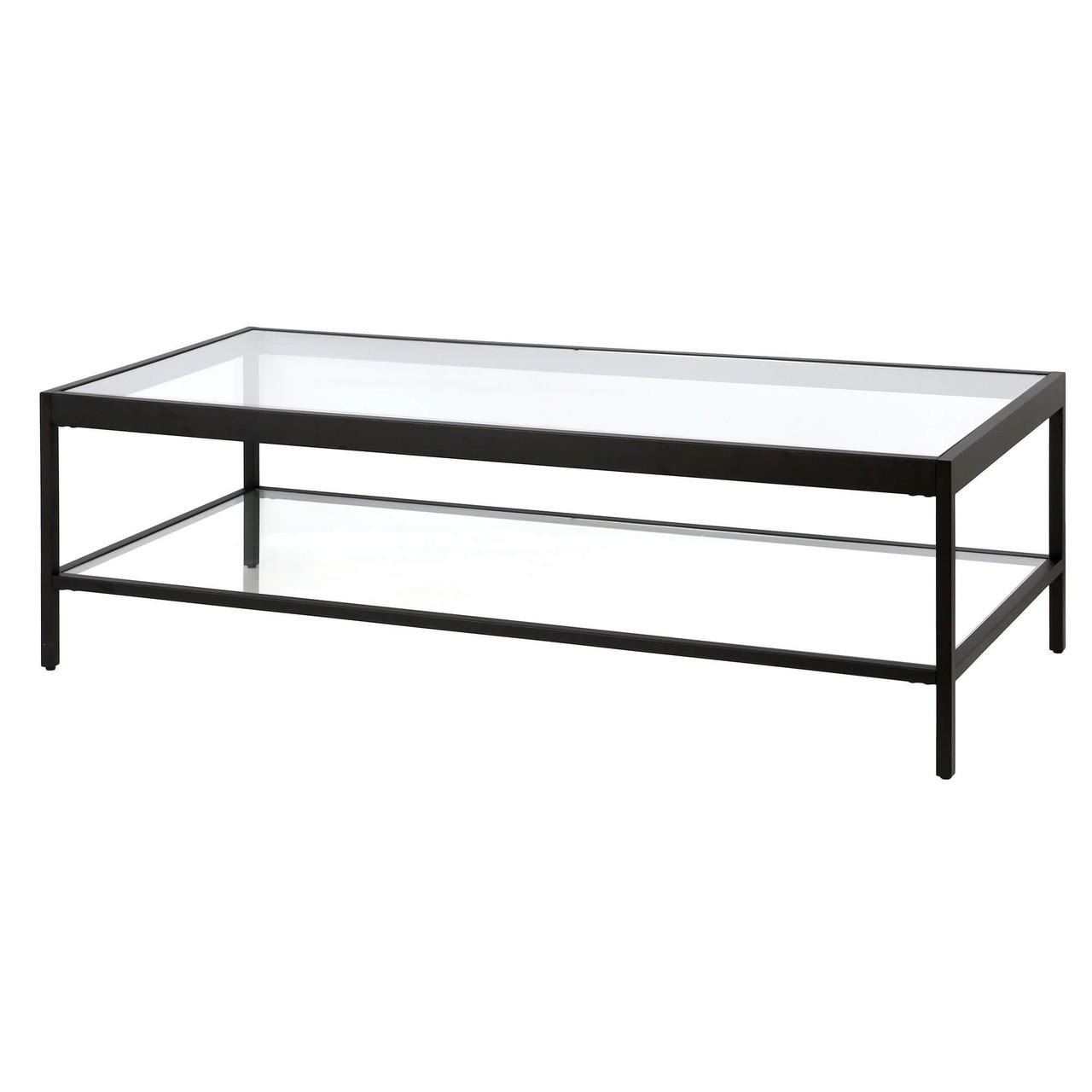 homeroots living room 54" Black Glass Rectangular Coffee Table With Shelf - CP-HMEROOTS-521977 