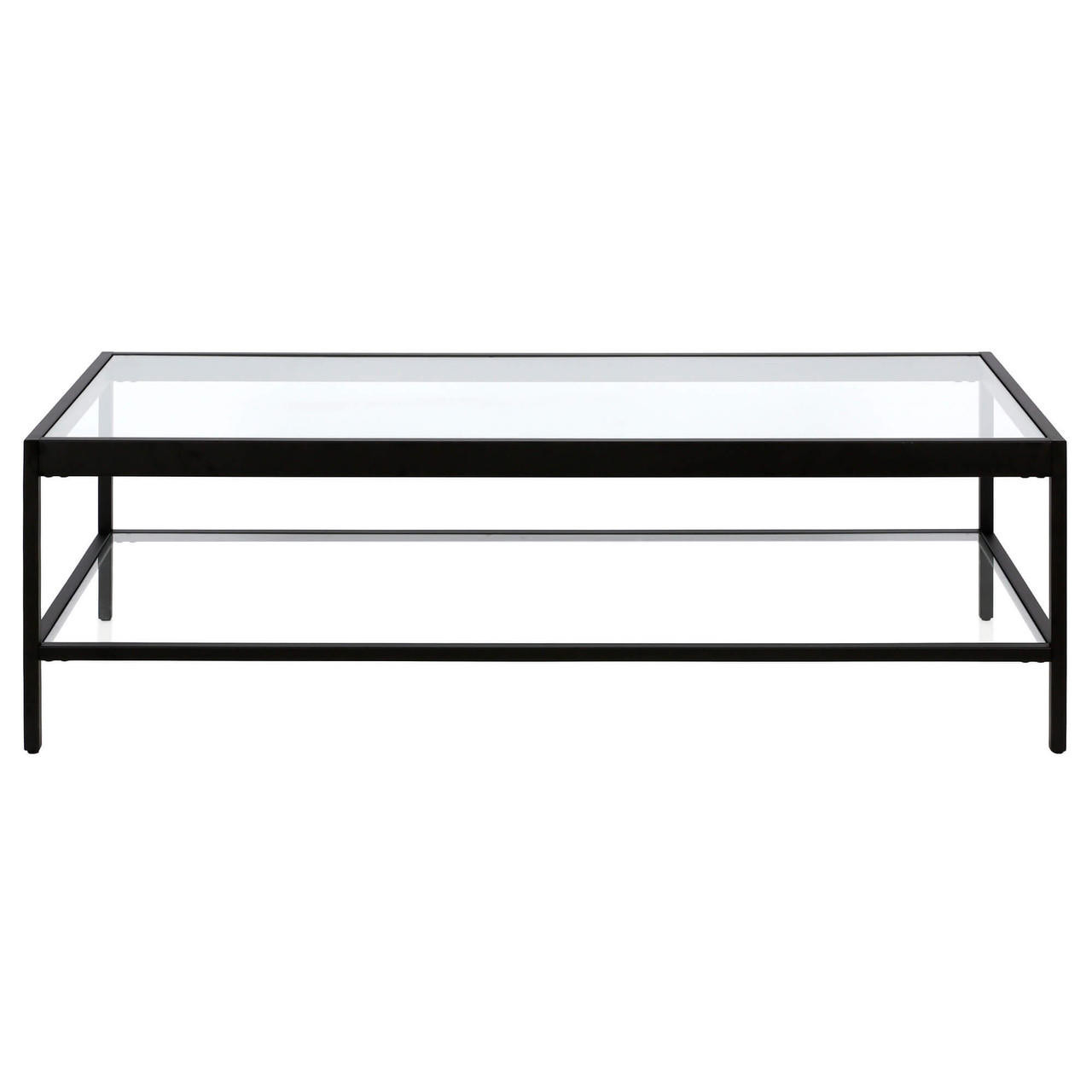 homeroots living room 54" Black Glass Rectangular Coffee Table With Shelf - CP-HMEROOTS-521977 