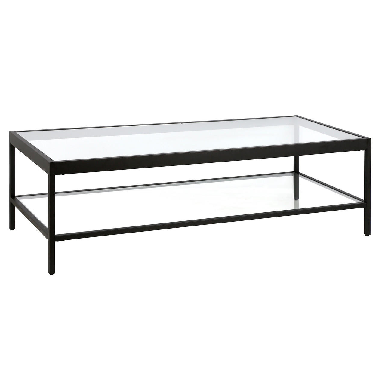 homeroots living room 54" Black Glass Rectangular Coffee Table With Shelf - CP-HMEROOTS-521977 