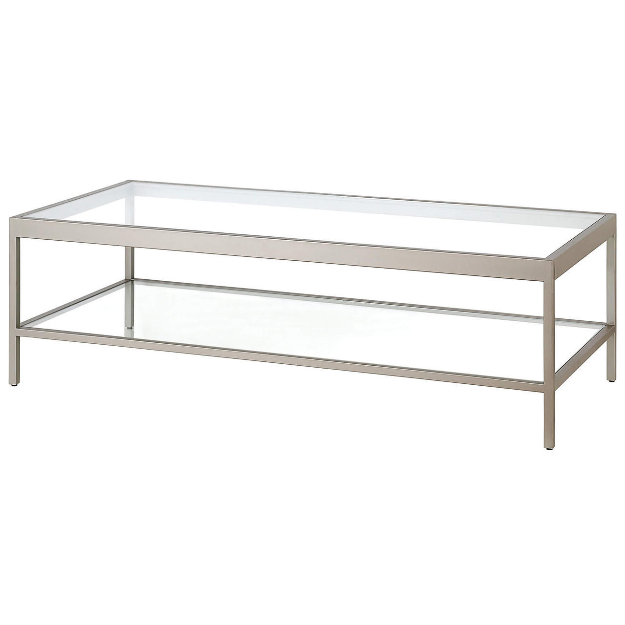 homeroots living room 54" Silver Glass Rectangular Coffee Table With Shelf 