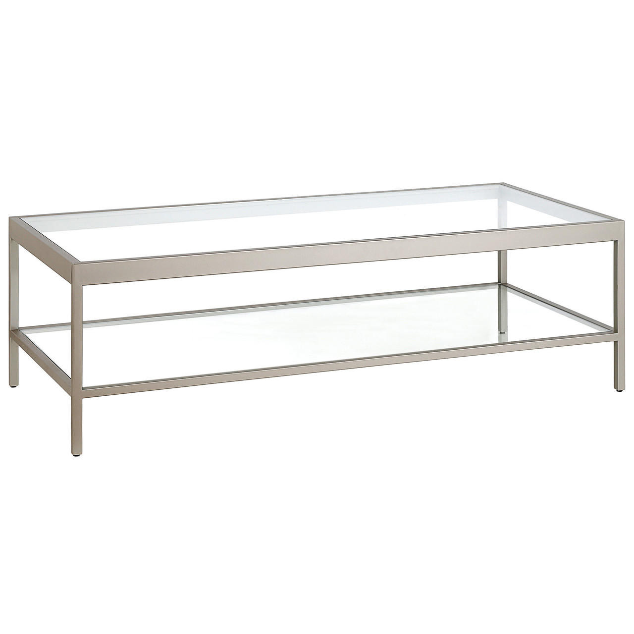 homeroots living room 54" Silver Glass Rectangular Coffee Table With Shelf 