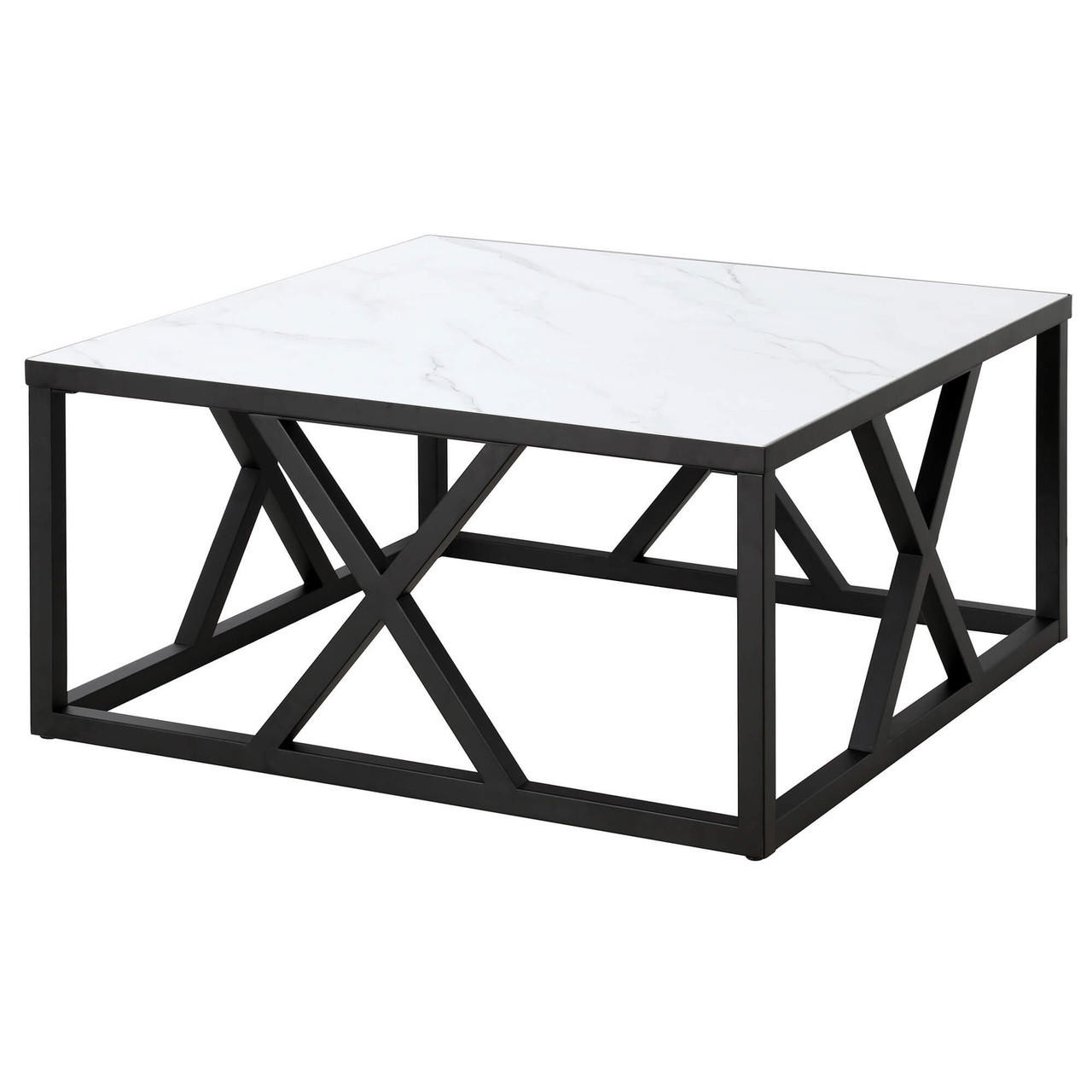 homeroots living room 35" Black And White Manufactured Wood Square Coffee Table 