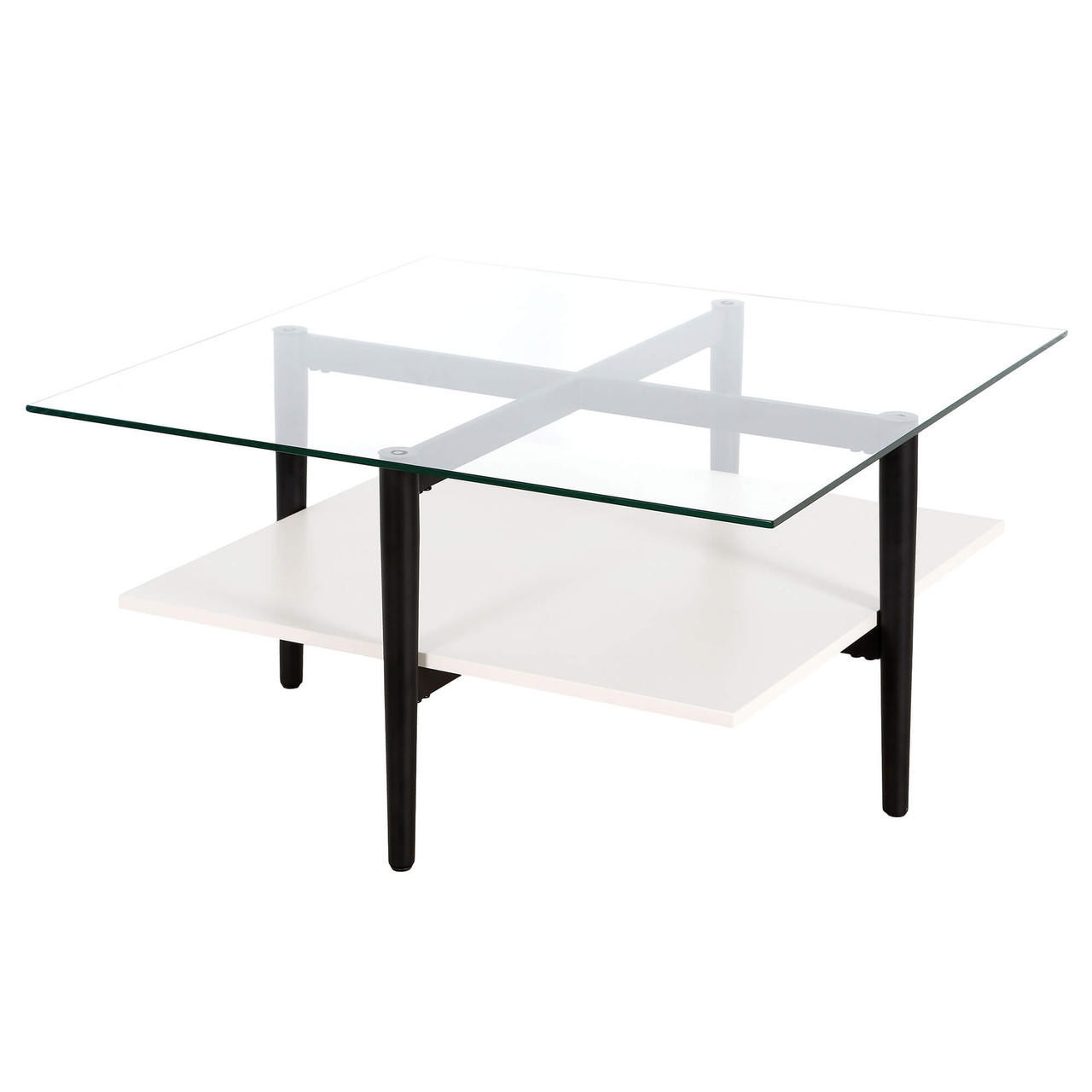 homeroots living room 32" Black And White Glass Square Coffee Table With Shelf 