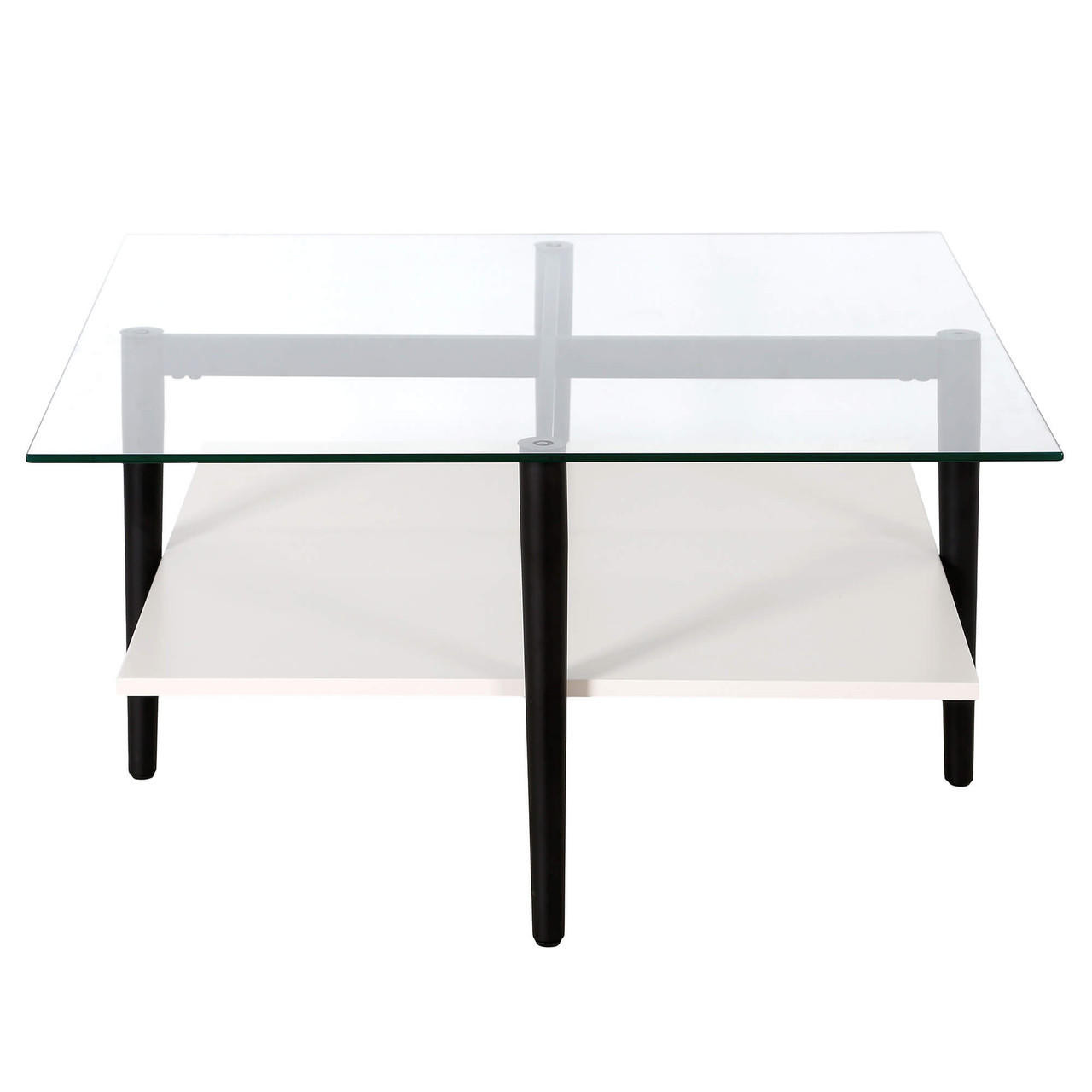homeroots living room 32" Black And White Glass Square Coffee Table With Shelf 