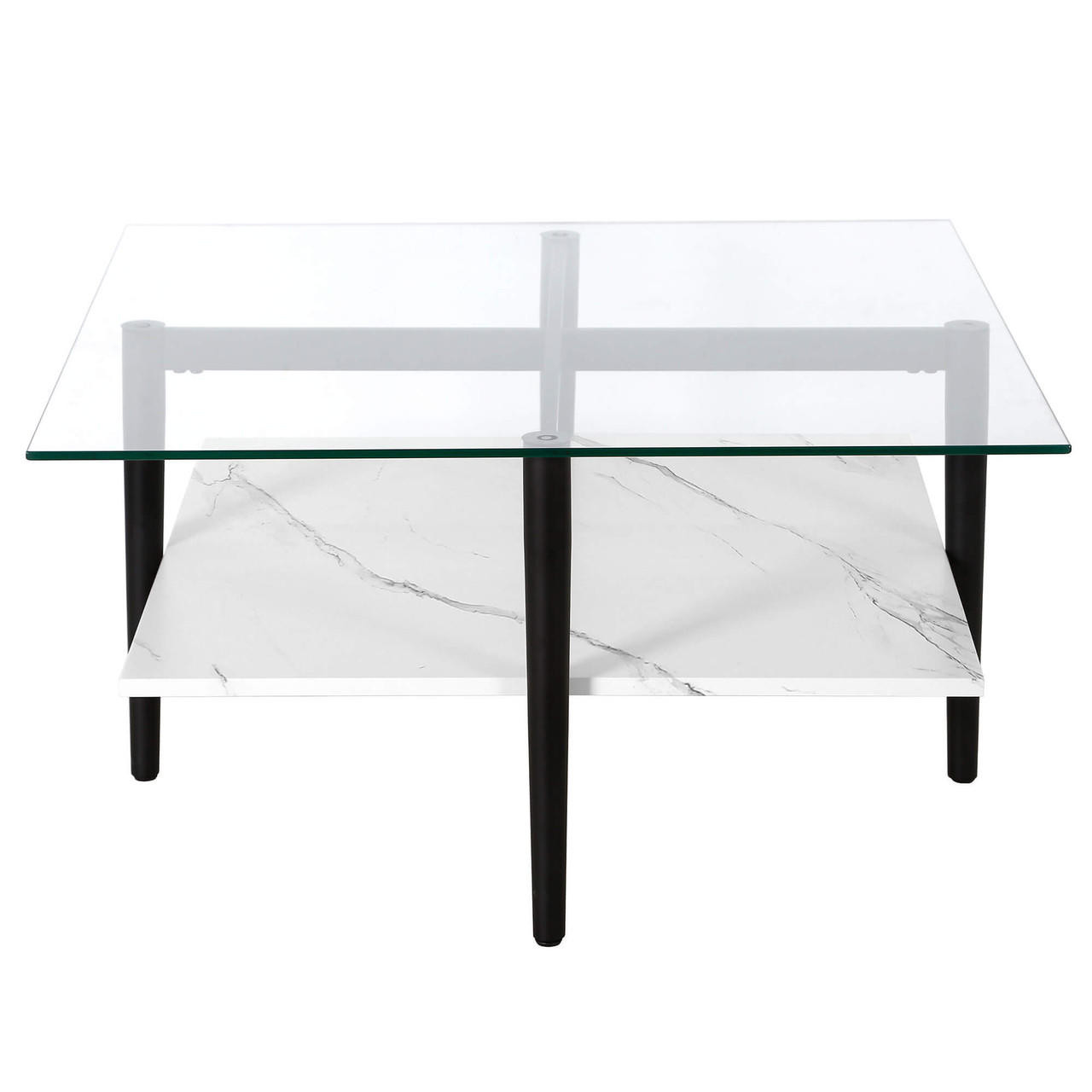 homeroots living room 32" Black And White Glass Square Coffee Table With Shelf - CP-HMEROOTS-521993 