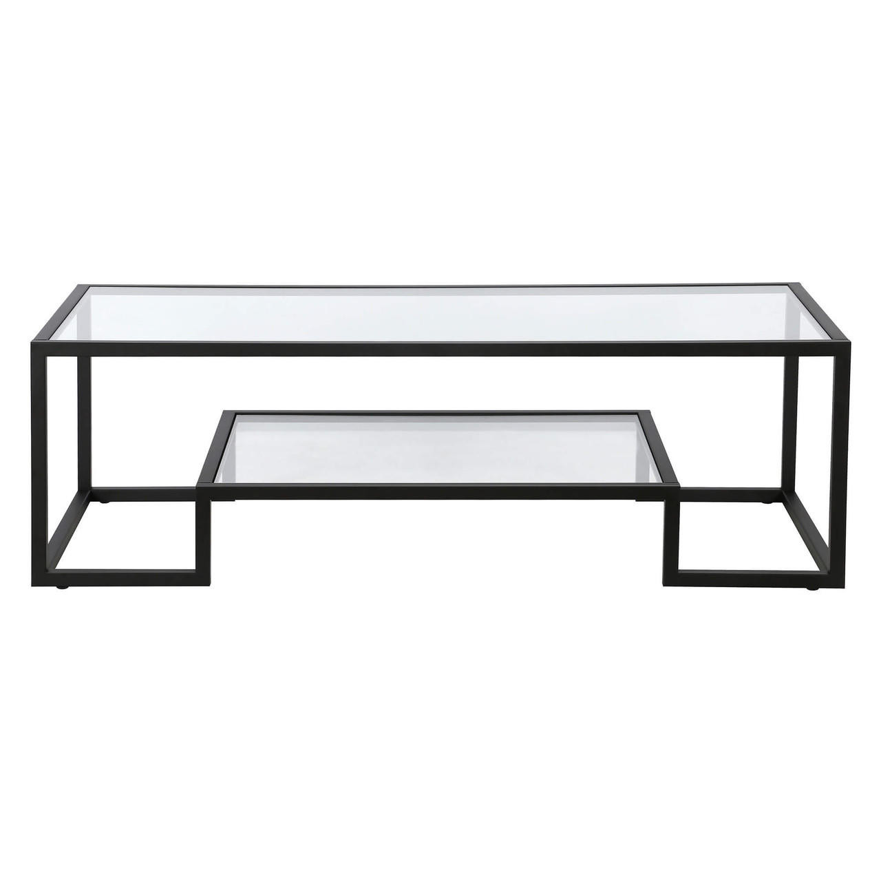 homeroots living room 54" Black Glass Rectangular Coffee Table With Shelf - CP-HMEROOTS-521998 