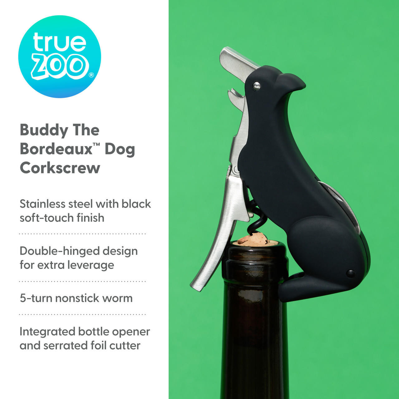 TrueZoo Buddy the Bordeaux Collie Black Dog Corkscrew by TrueZoo 