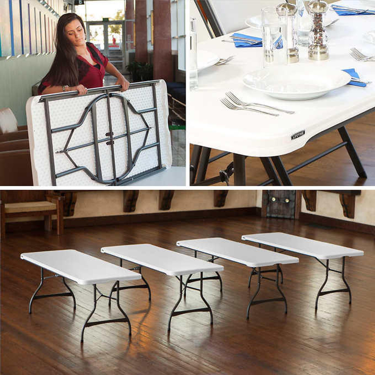 LIFETIME Lifetime 182.9 cm (6 ft.) Commercial Folding Tables, 4-Pack - White and Black 