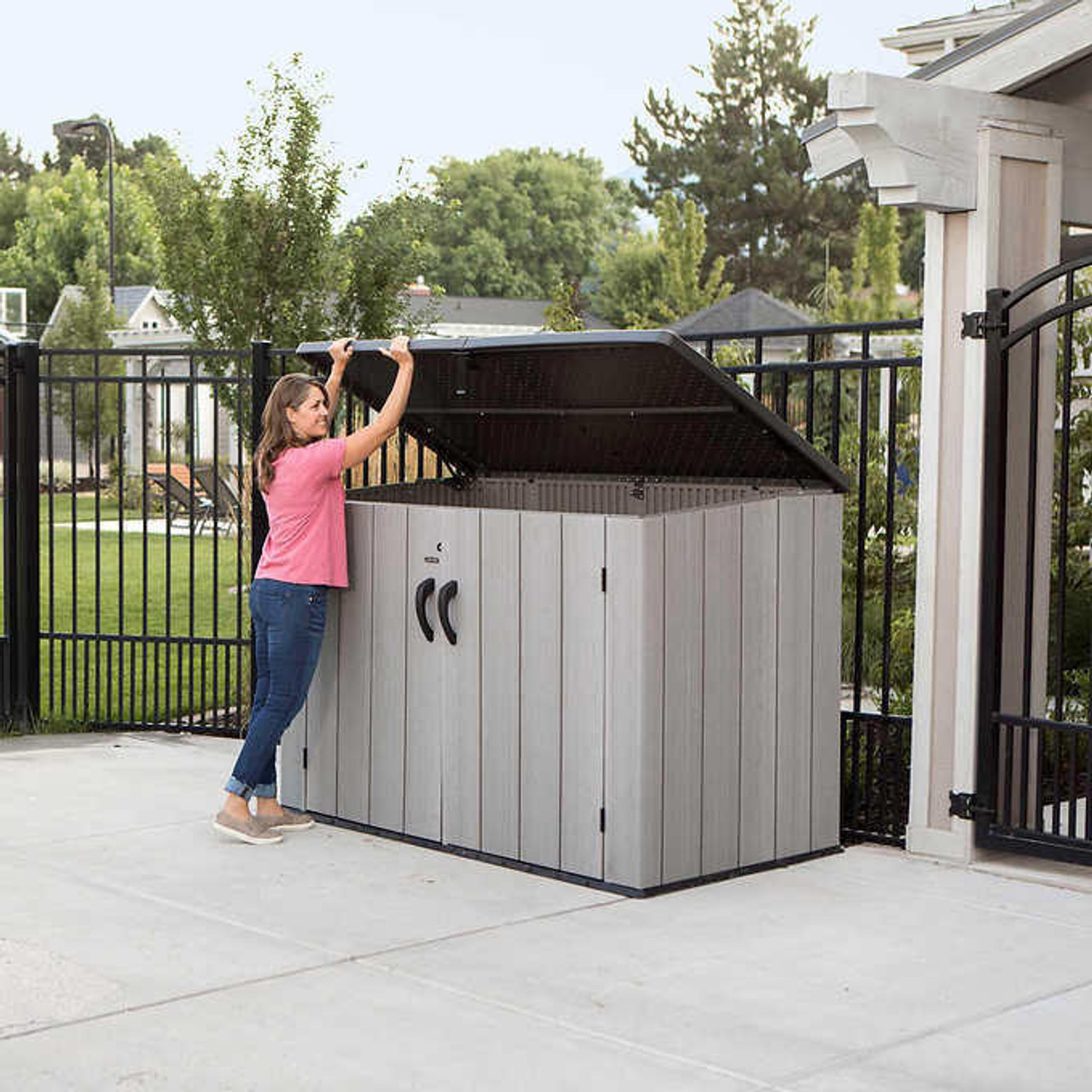 LIFETIME Lifetime Horizontal Storage Shed - Ideal for Two Large Garbage Cans 