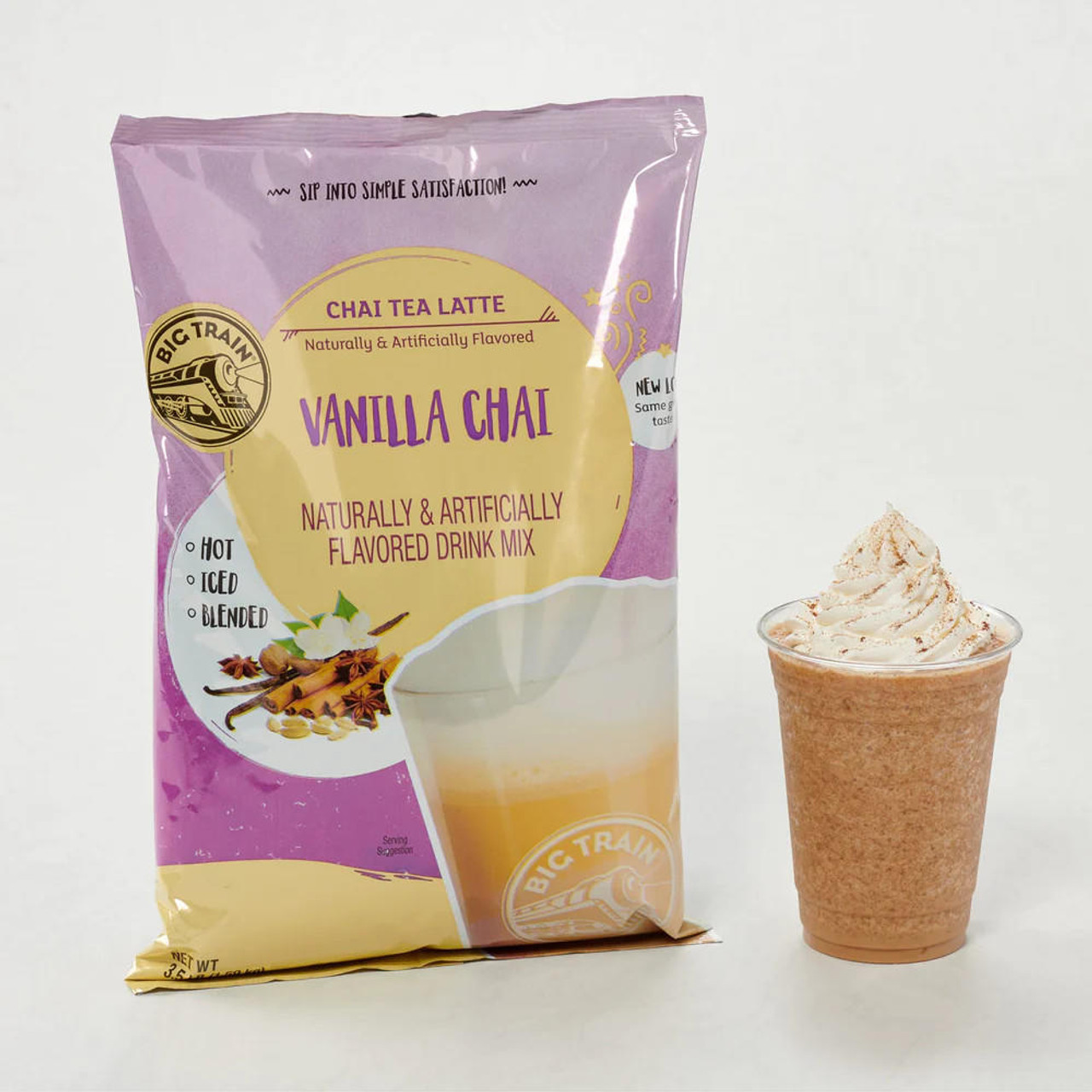  Big Train Vanilla Chai Tea Latte Mix - 3.5 lb. - Spiced Vanilla Blend (8/Case) 